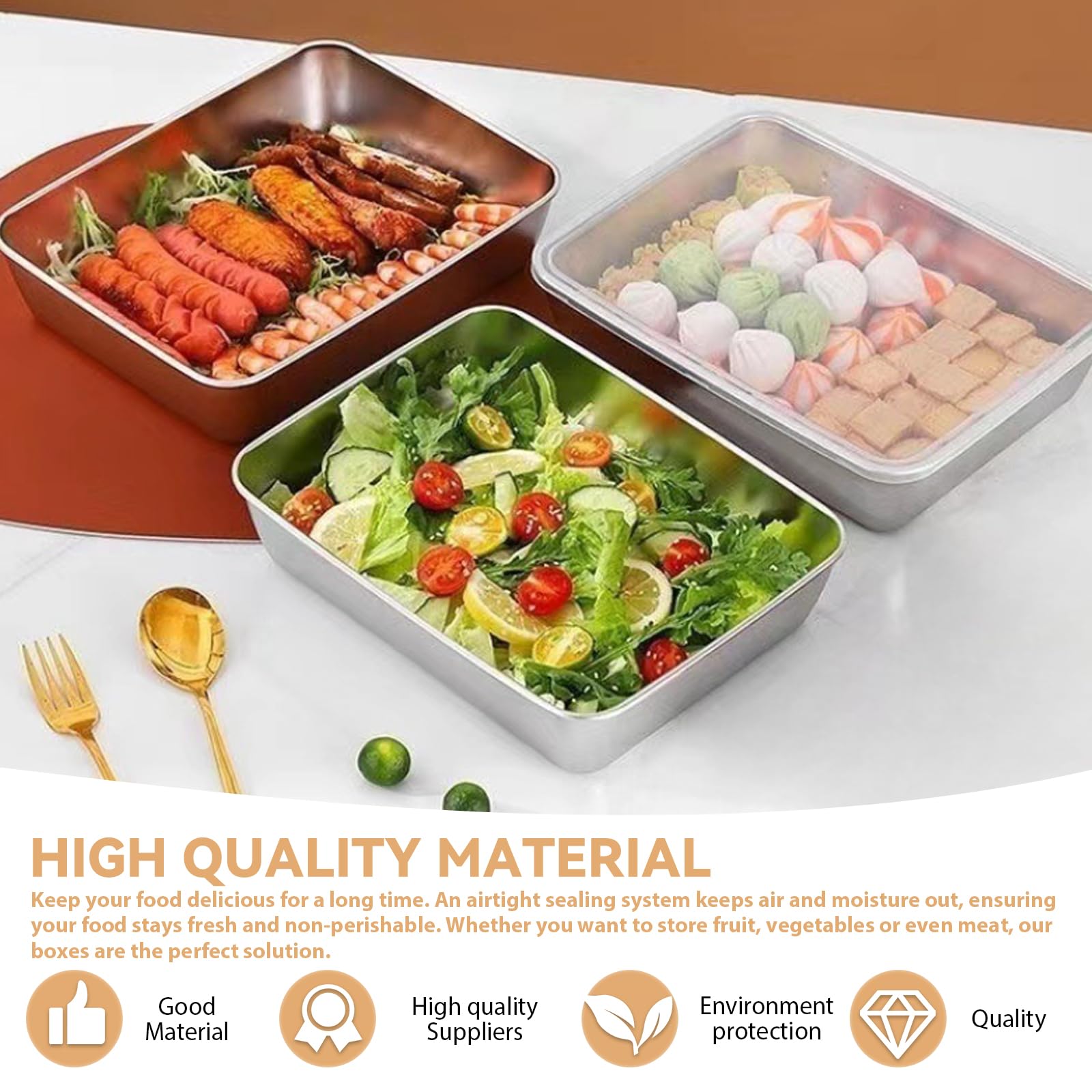 4 Contenitori Acciaio Inox Per Frigo 2500 Ml - Con Coperchio, Impilabili, Per Salumi, Formaggi, Carne