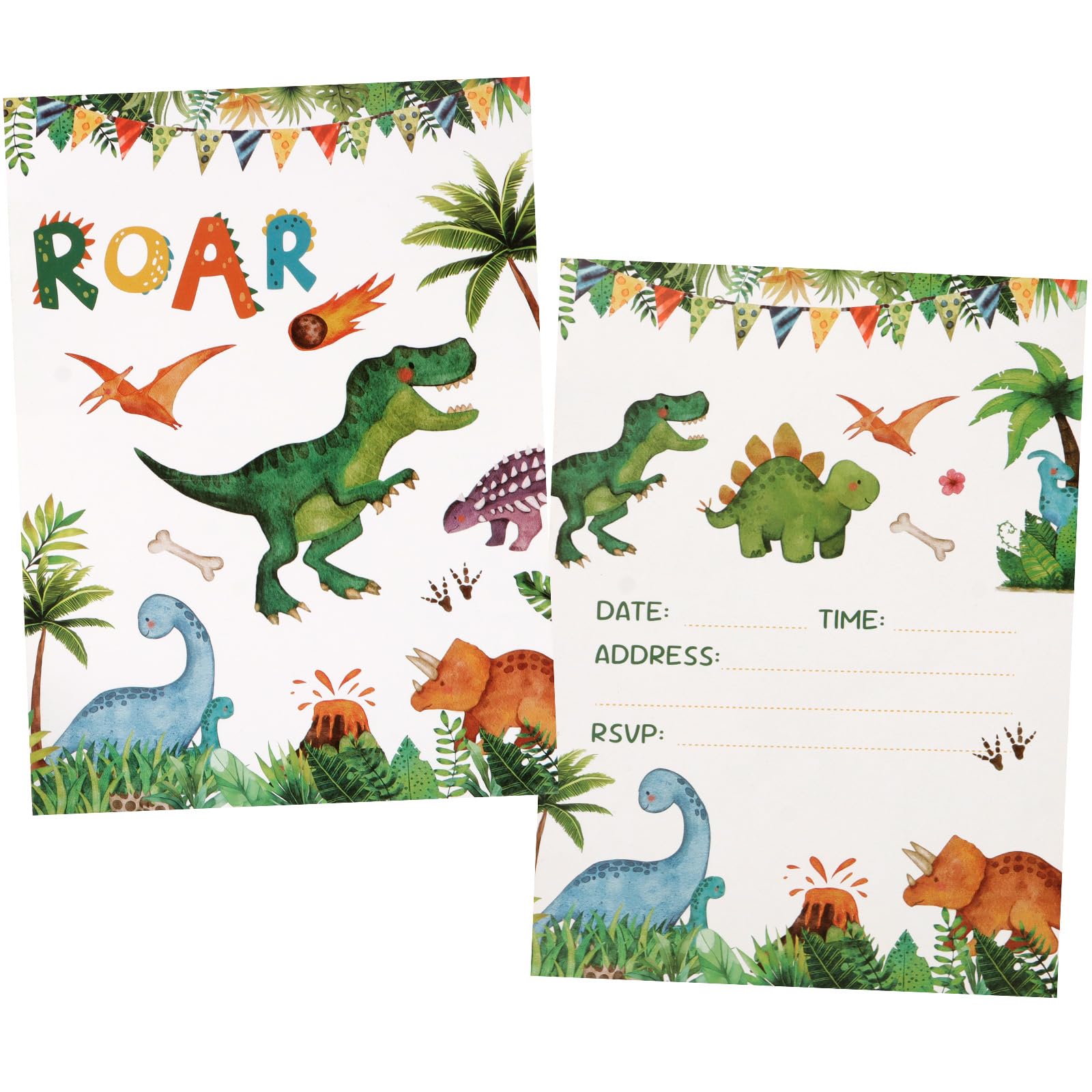 Padorul 12PCS Dinosaur Birthday Invitations for Boys, Kids Party Invites with Envelopes, Cartoon Themed Festival Greeting Cards for Celebration & Birthday Events