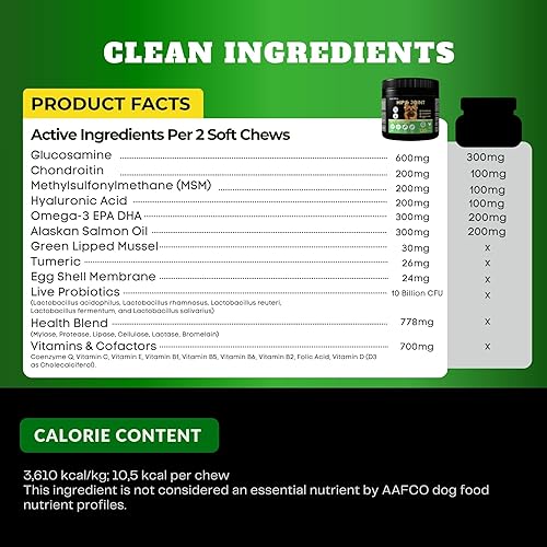 Miniatura 6 de Suplemento masticable para cadera y articulaciones para perros con glucosamina y condroitina, soporte articular para perros mayores y de razas