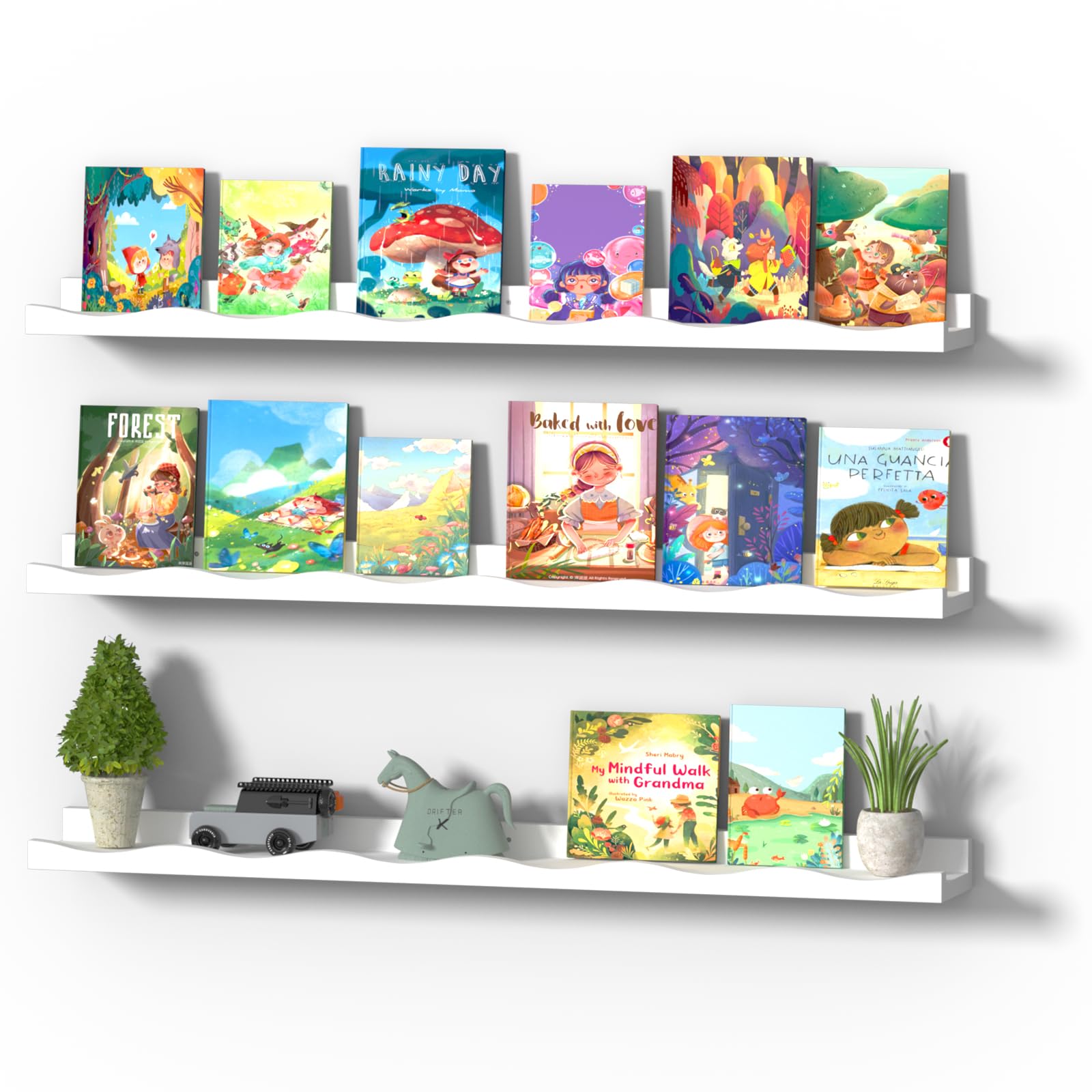 Set of 3 White Ledge Shelves, Nursery Decor, 36Inches White Picture Shelf, Book Ledge, Book Holder, Photo Ledge, Kids Room Decor for Kids Room Kitchen Living Room