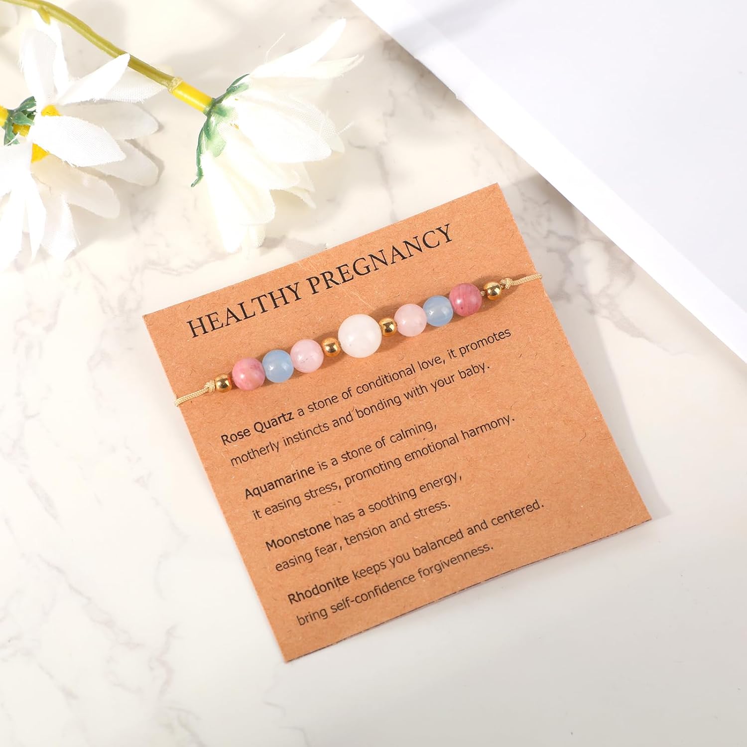 Pregnancy Crystal Bracelet, Natural Stone Pregnancy Healthy Bracelet Jewelry with Greeting Card Fertility Gifts for First Time Pregnant Women New Moms & Expecting Mothers - Image 5