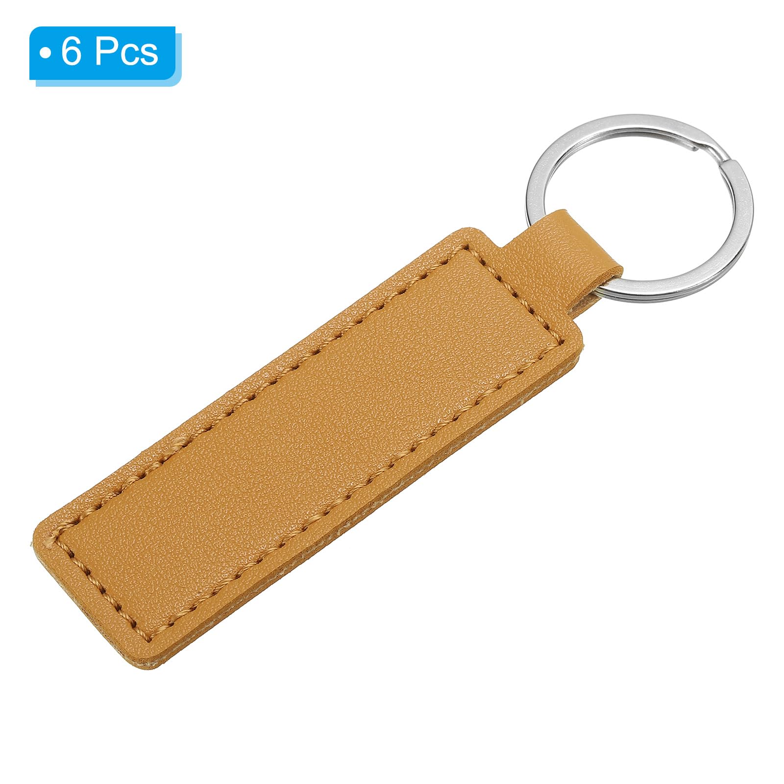 PATIKIL Sublimation Keychain Blanks, 6 Pack PU Leather Keychain Blanks Key Fob with Rings for Car Keys Home Keys Brown - Image 3