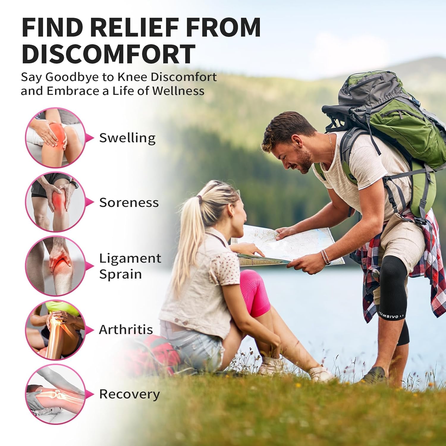 CAMBIVO Knee Brace for Women and Men (2 Pack), Ultra-Thin Lightweight Knee Compression Sleeve (Hot Pink, Large) - Image 2