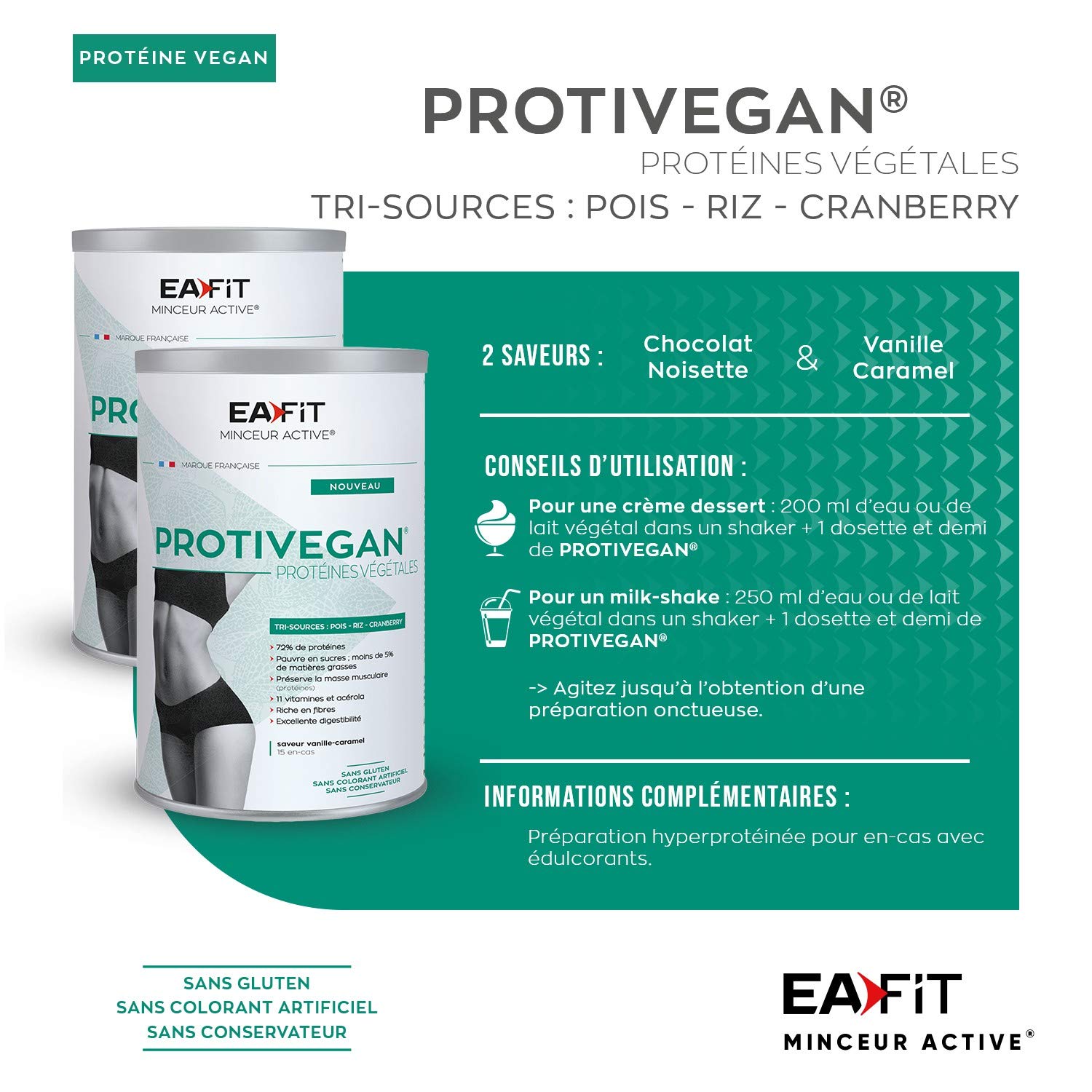 EAFIT Protivegan - Chocolat noisette - 450 g - 15 en-cas Protéines végétales - Tri sources - SANS GLUTEN - SANS COLORANT ARTIFICIEL - SANS CONSERVATEUR