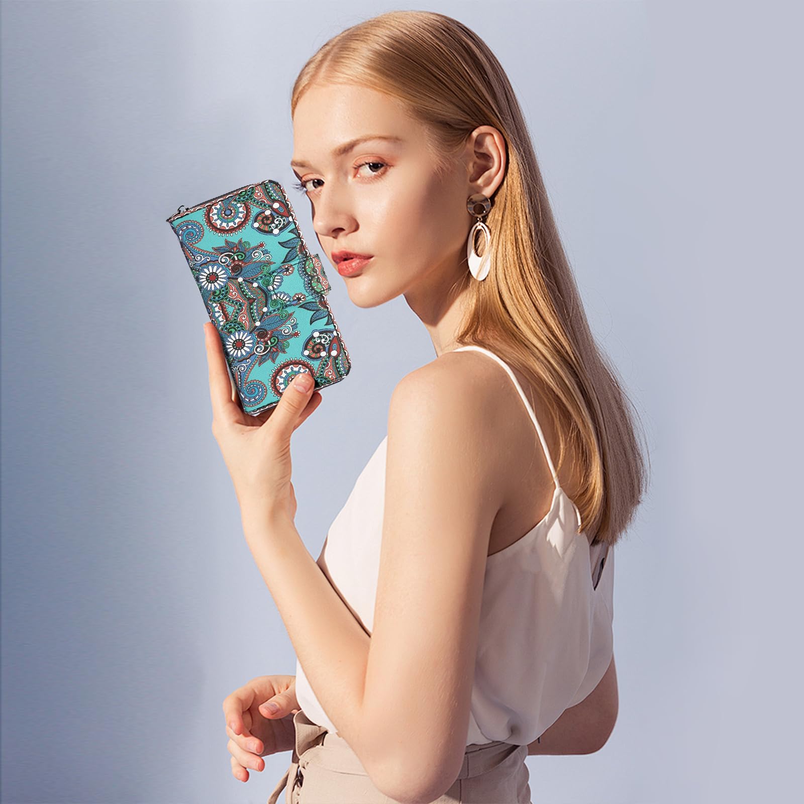 Portafoglio Donna Cerniera Piccolo Portamonete Con Motivi Floreali e Floreali In Stile Mandala ed Etnico, Portafogli Con Cerniera e Bottone Automatico e Numerosi Scomparti Borsellino