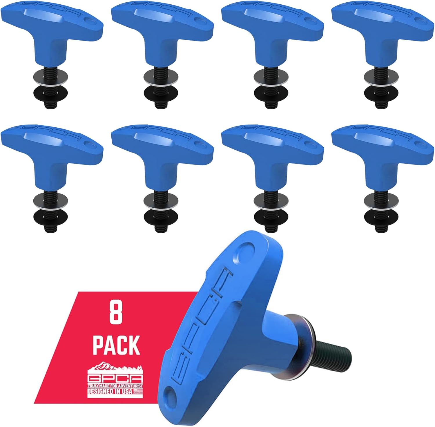 GPCA – Quick Release Hardtop Bolts, M8 25mm Thumbscrew for Ford Bronco Hardtop Removal, Bronco Accessories & Cargo Tie Down GP Anchor PRO w/o Nut, 8 Pack (Blue)