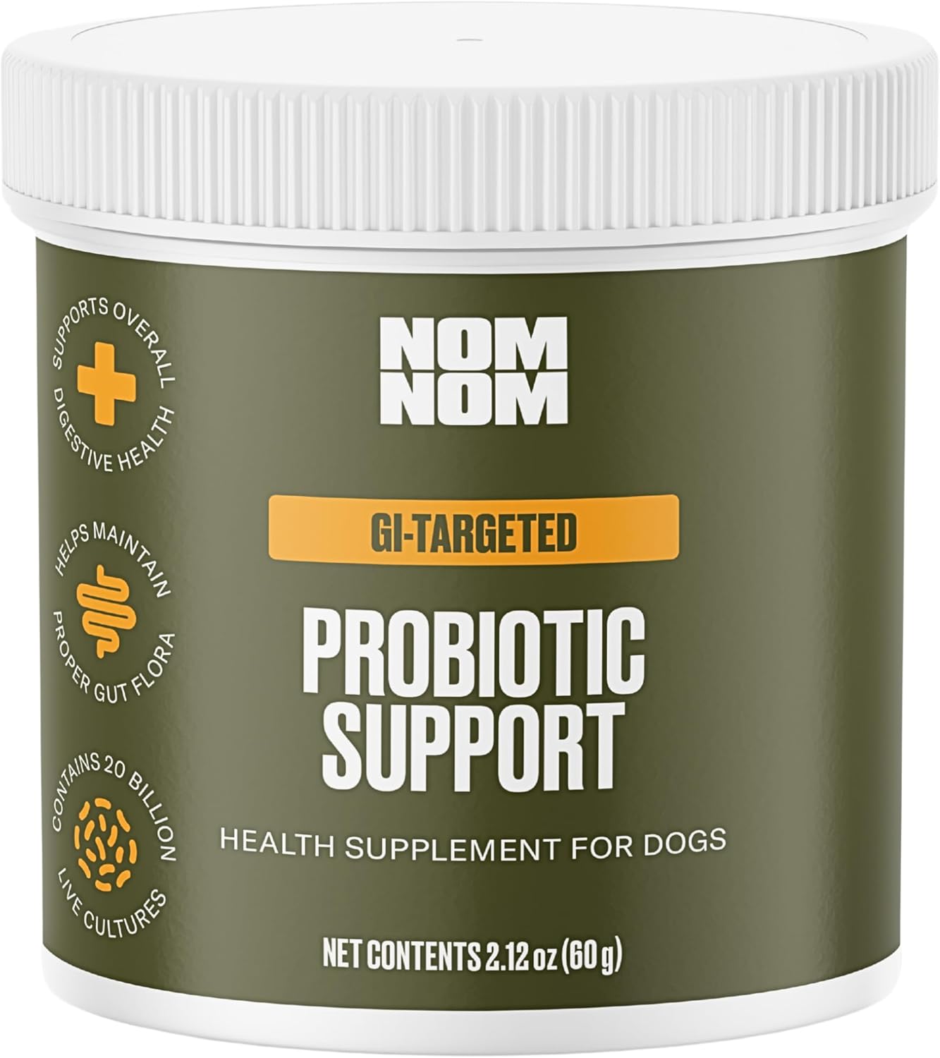 Nom Nom Dog GI-Targeted Probiotic Support - with Prebiotic Fiber, Inulin, and Saccharomyces boulardii - Gut Health Dog Probiotics for Gastrointestinal and Stomach Relief (GI Powder)