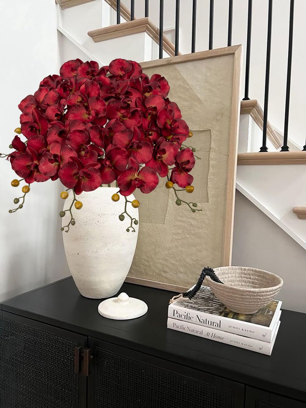 6PCS 32" Artificial Orchid Stems Red Butterfly Orchid Faux Phalaenopsis Flowers for Home Wedding Centerpieces Office Table Decorations Real Touch Silk Orchids for DIY Floral Arrangements