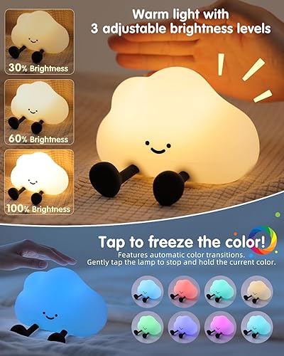 Miniatura 2 de YISUN Luz nocturna de nube, luces nocturnas de silicona coloridas para guardería, lámpara de noche recargable regulable con temporizador, lámpara de