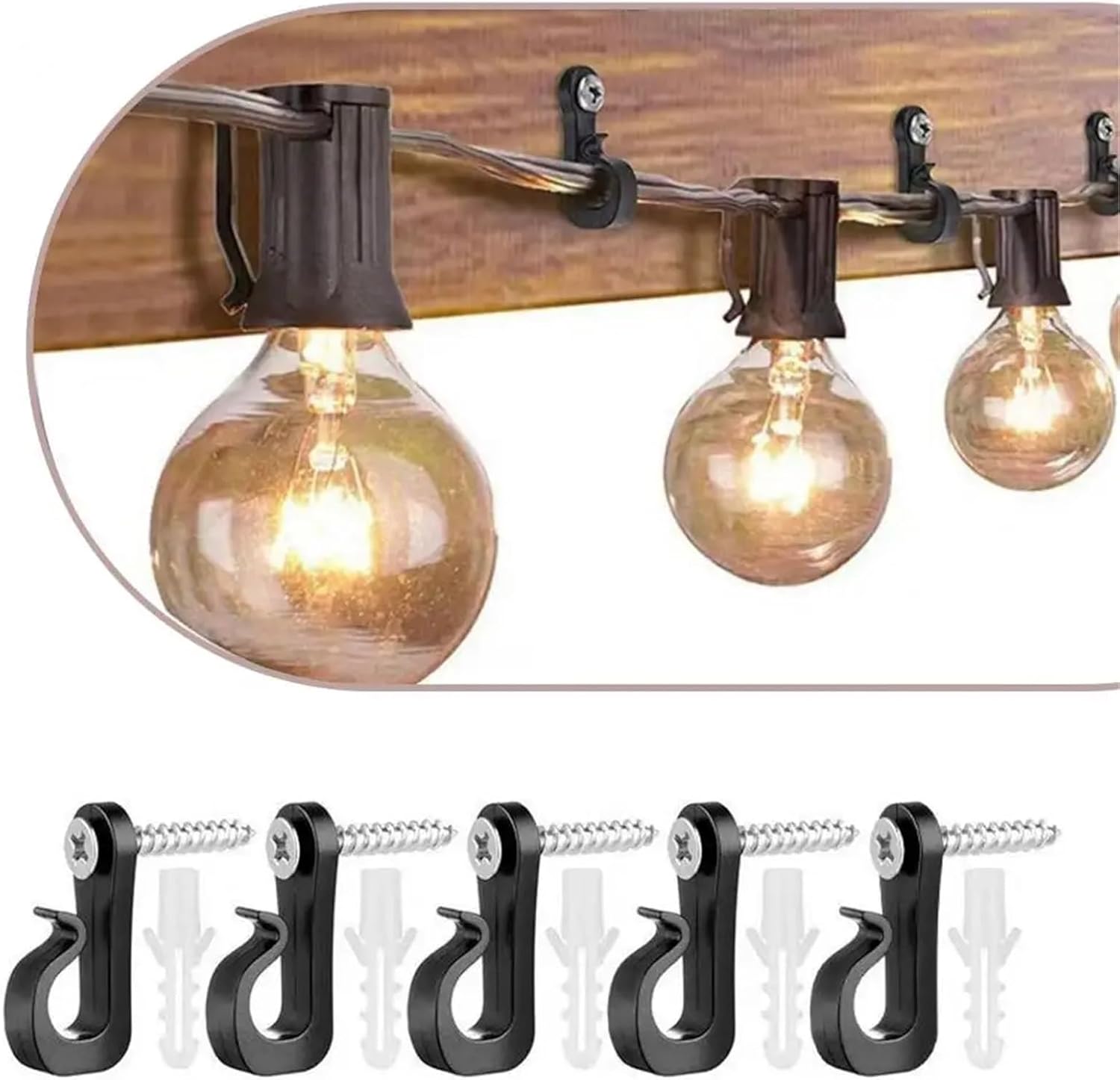 Light Hanger Hooks 100 Set Christmas Light Hooks Plant Cabinet Ceiling Concrete Wall for String Lights Garden Decor for Hanging String Lights(Black)