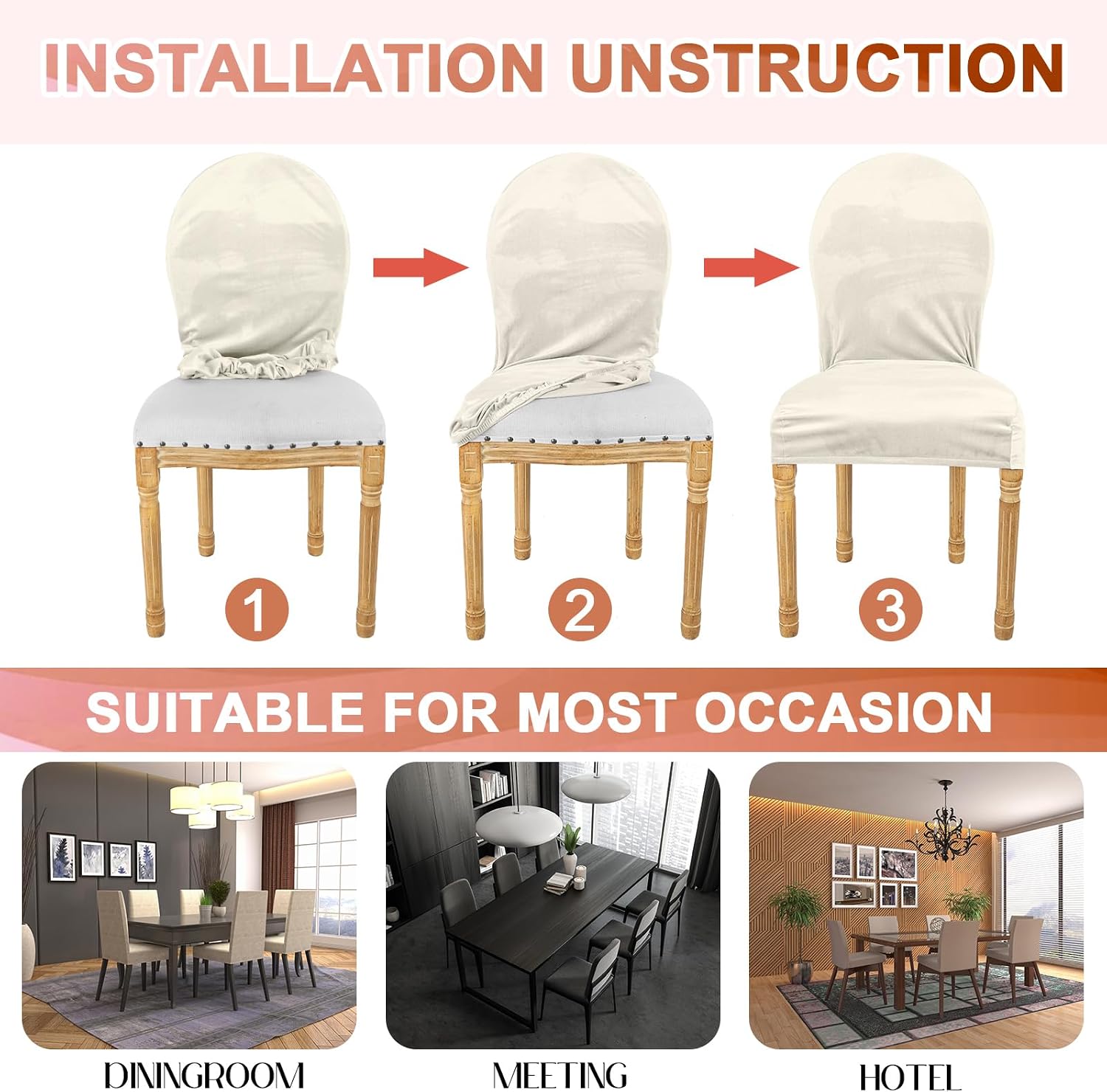 Tallew 6 Pcs Thick Velvet Chair Cover for Dining Set of 6 Stretch Slipcover Washable Parson Chair Protector Cover for Home Hotel Kitchen Dining Room Restaurant (Beige)