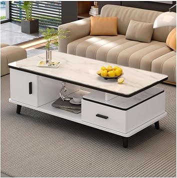 Low Table, Center, Living Room Low Storage Center Sitting Table Steel Table Legs Living Coffee Living Room Home Light Luxury Modern White,120cmMarble