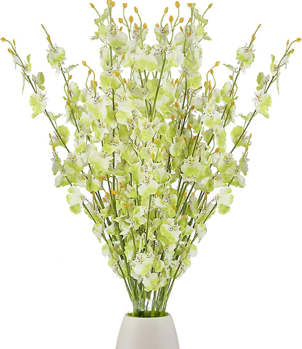 BOMAROLAN Artificial Dancing Lady Orchid Silk Faux Flowers Fake Butterfly Orchids 10 Pcs Real Touch for Wedding Home Office Party Hotel Decoration Restaurant Patio Festive Furnishing (Green)