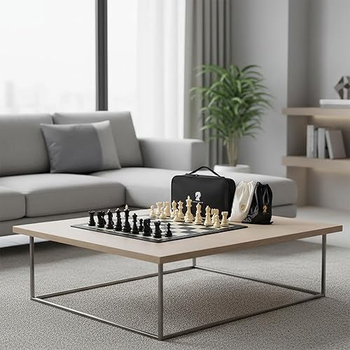 Miniatura 6 de Juego de ajedrez plegable portátil de 20 pulgadas con piezas de plástico pesadas, reinas dobles y bolsa de transporte, ideal para adultos,