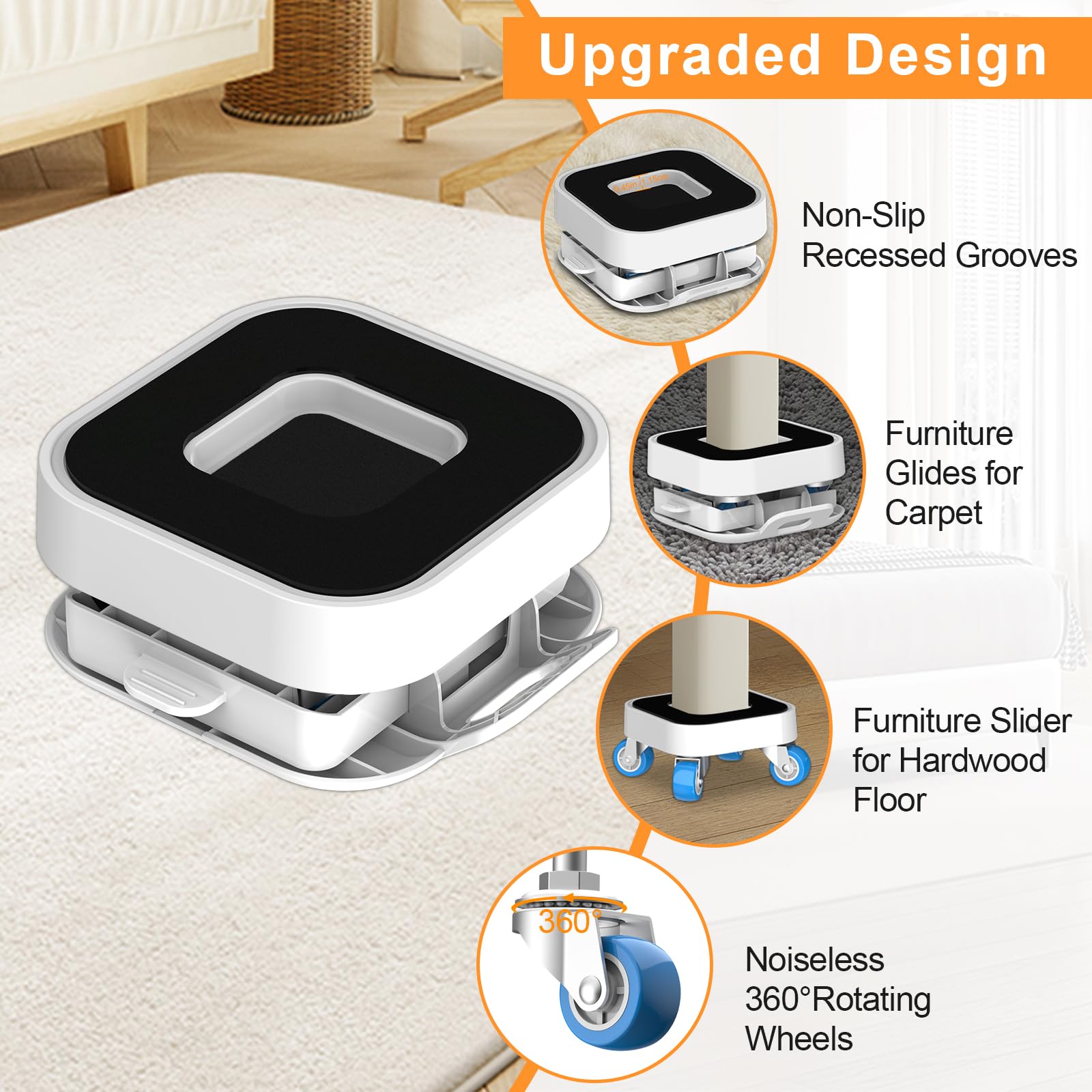 NIUXX Furniture Mover Slider for Carpet & Hard Floor, Heavy Duty Furniture Slider Dolly with 360° Rotating Wheels & Lifter - Image 3