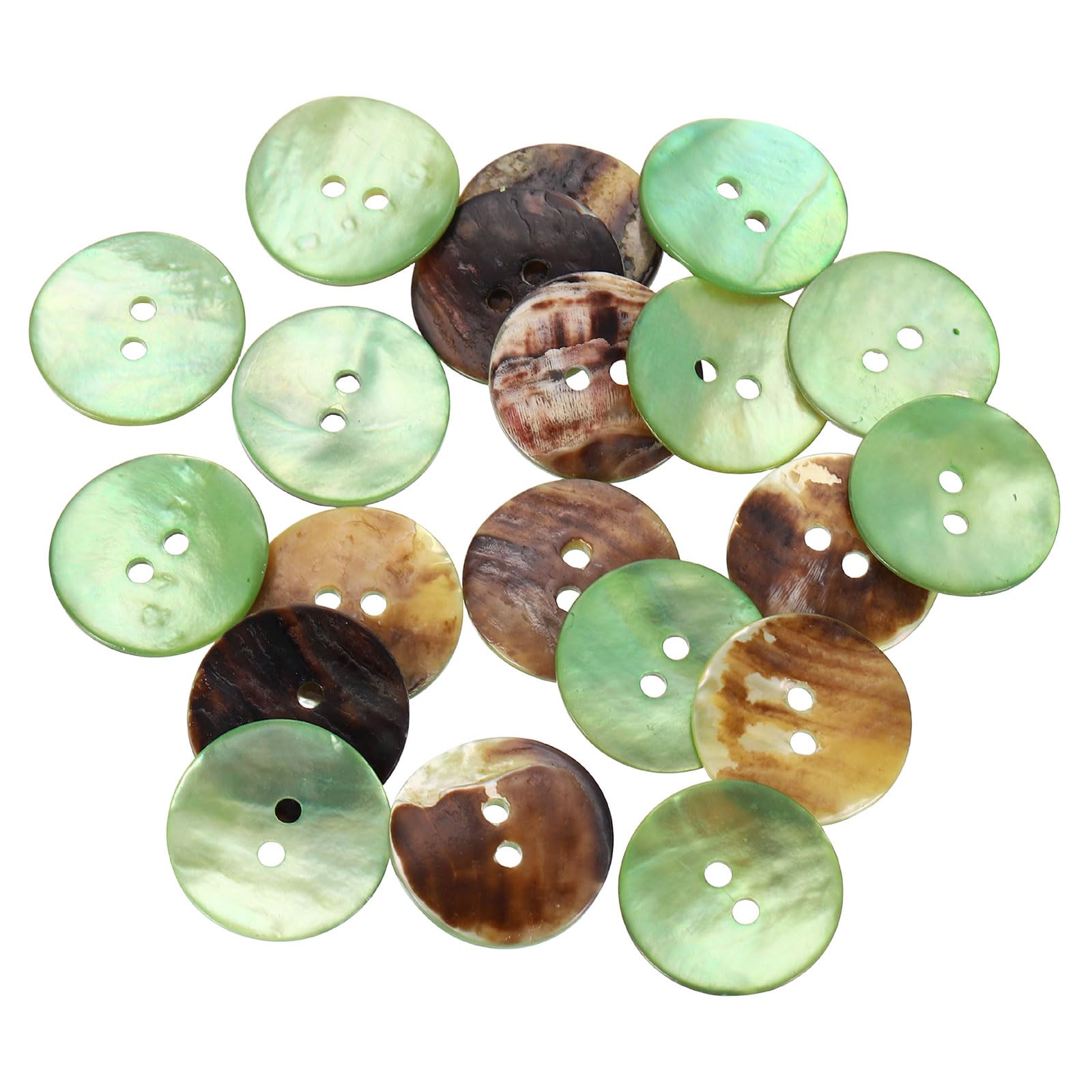 sourcing map 20Pcs Natural Shell Buttons, 20mm 2 Hole Mother of Pearl Blazer Buttons Sewing Craft Shell Discs for Shirt Sewing DIY Crafts Decoration, Green