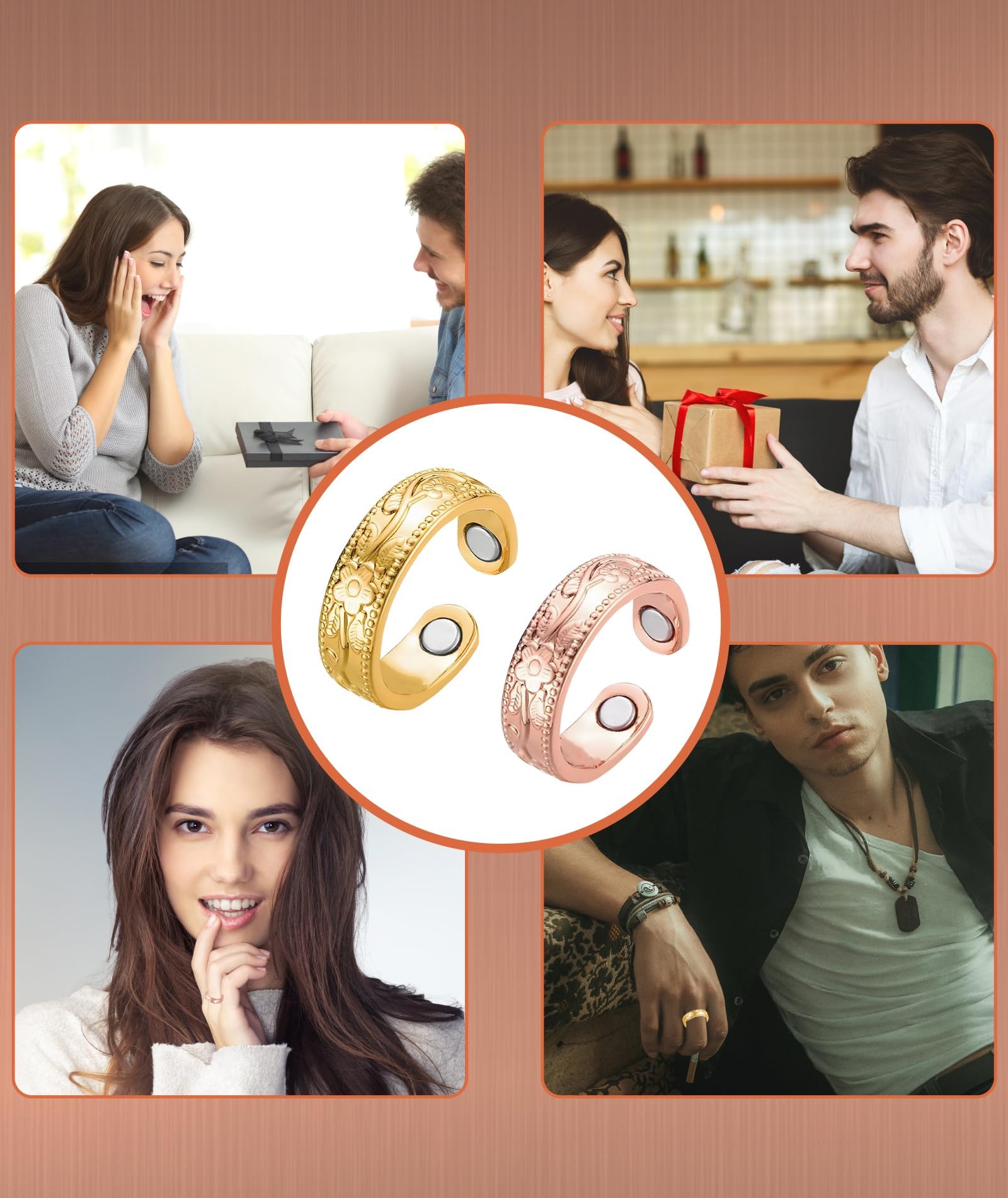 2Pcs Blood Sugar Control Ring Adjustable Magnetic, Copper Ring for Men Therapy Ring for Blood Sugar Management Diabetic Control for Men and Women (Gold, Pink) - Image 5 thumbnail