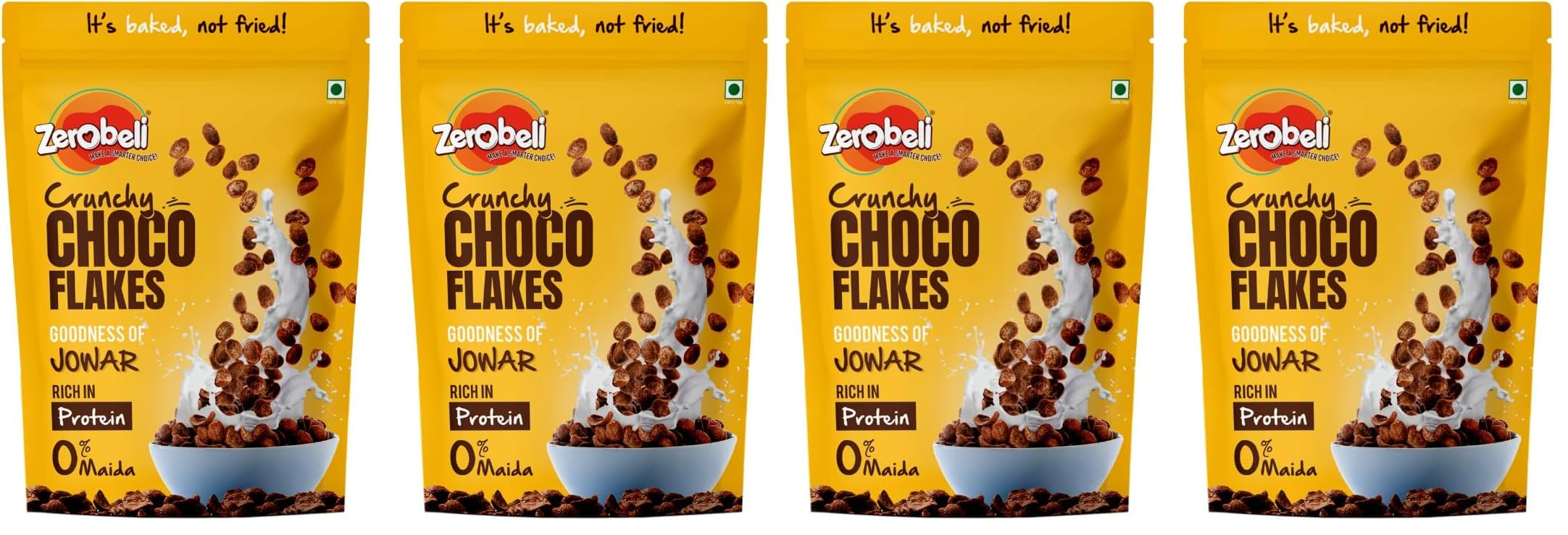 Zerobeli No Maida Choco Flakes 460g (Pack of 4)- Made with Jowar, Whole Wheat and Real Chocolate | Delicious and Chocolaty Chocos Flakes-image-22
