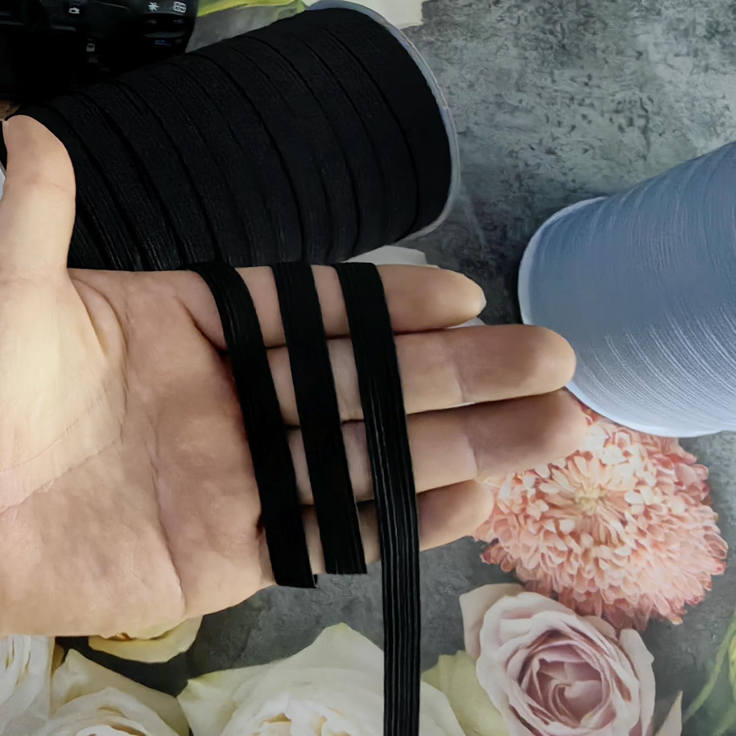 Elastic Ribbed Fabric Spool Elastic Bands Elastic Rope Elastic Cord Heavy Stretch Elastic Spool Knit for Sewing SJDX (Black-B, 100 yds 10mm(2/5''))