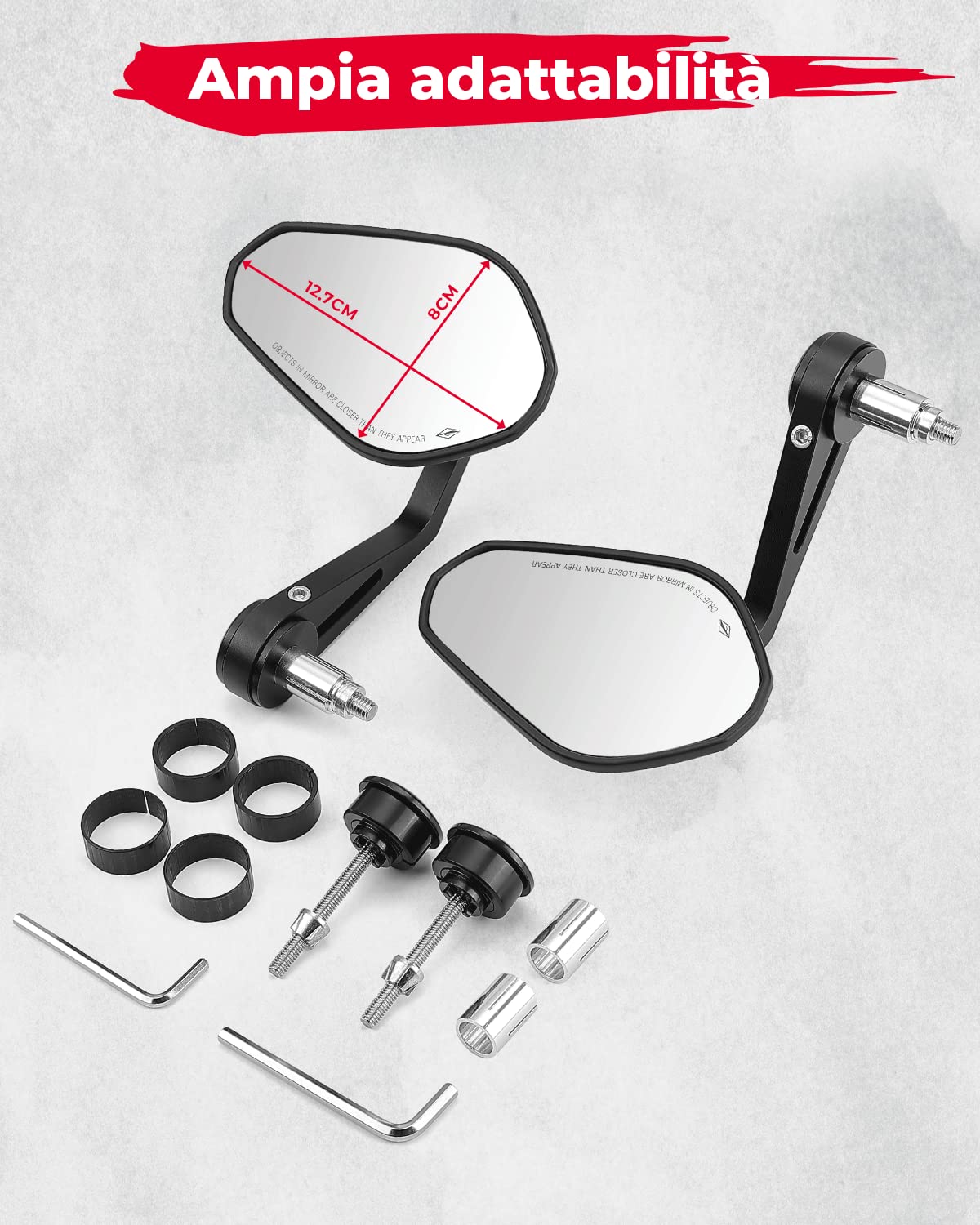 KEMIMOTO Specchietti Moto Universali, 2 Pezzi E9 Specchietto Retrovisore Manubrio, 7/8" 22mm Specchietti Moto Omologati per Motociclo Scooter Cruiser