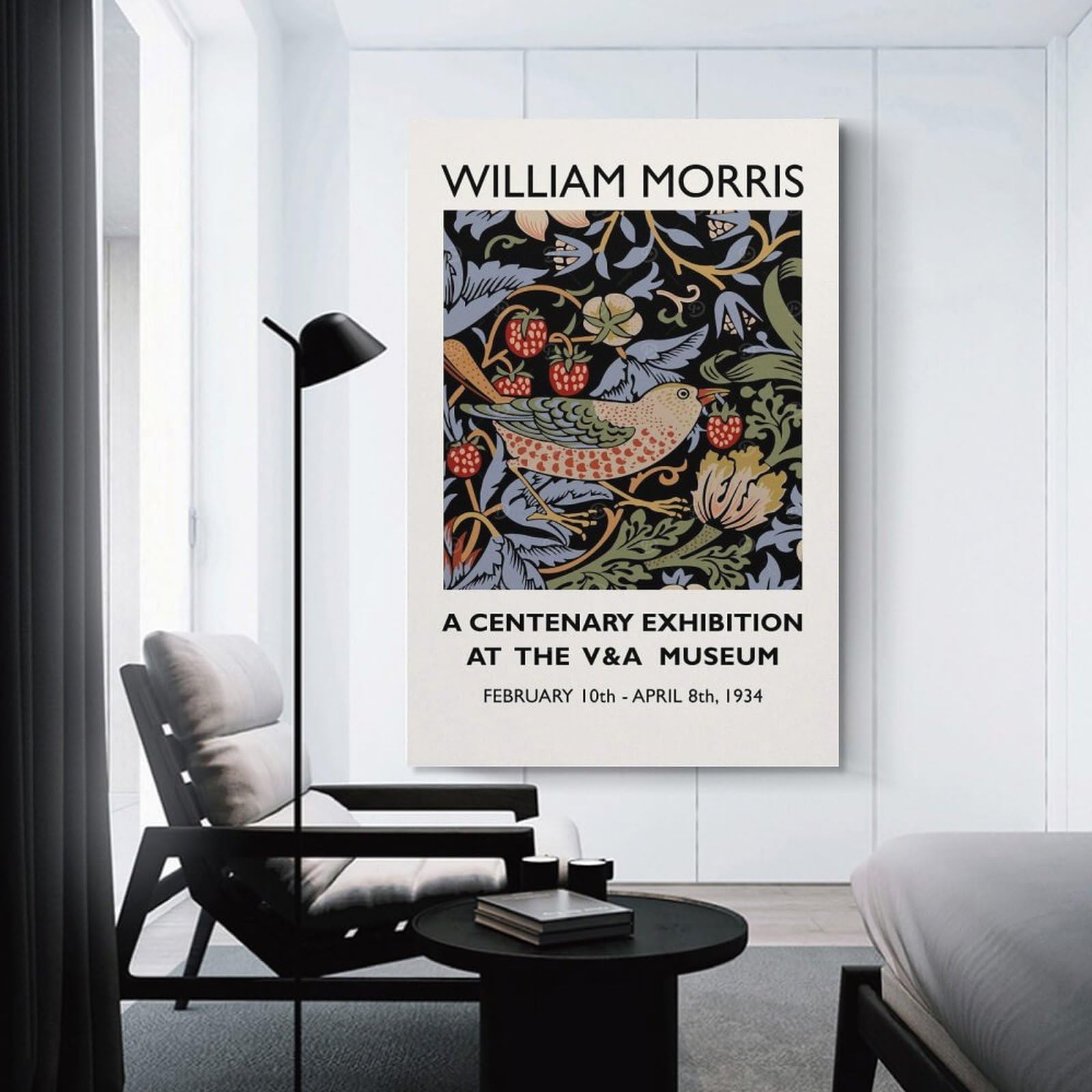 Junmoney Canvas Wall Picture William Morris Strawberry(2), 20x30inch(50x75cm), for Front Hall, Corridor Or Welcome Spaces, Decorative Wall Art for Narrow Spaces
