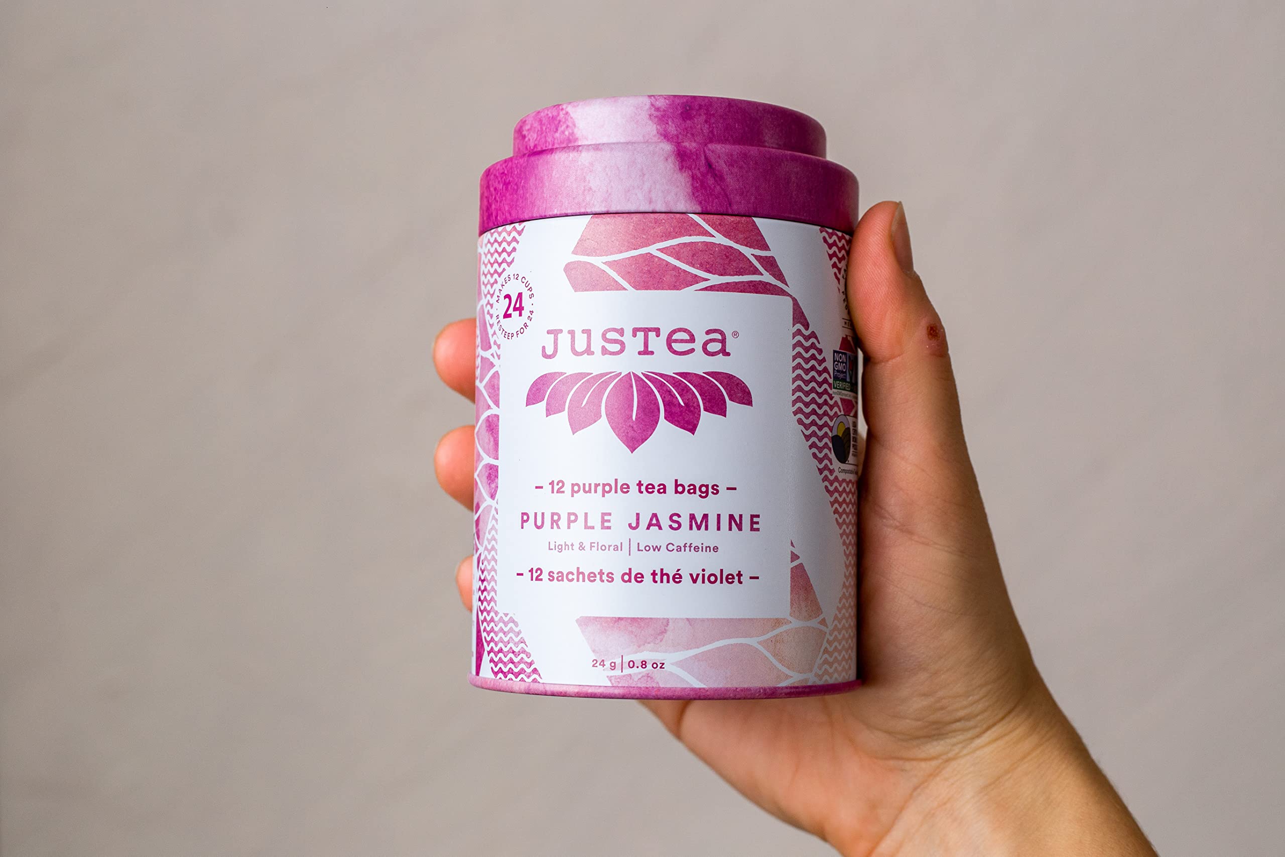 Amazon.com : JusTea Purple Jasmine | Pyramid Compostable Tea Bags