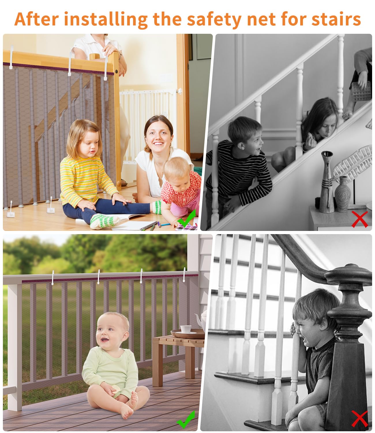 Red de Seguridad Infantil, Red de Seguridad Niños para Escaleras, Barandillas y Vallas, Reds de Seguridad para Balcones robustas y Ajustable para niños, Mascotas y Juguetes, 300 x 90 cm, Marrón