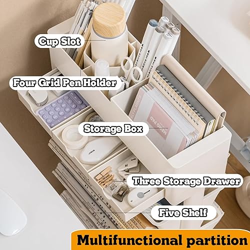 Miniatura 7 de Estantería móvil de 6 niveles, organizador de papel de oficina con ruedas, carrito de libros móvil, carpeta de documentos, almacenamiento de