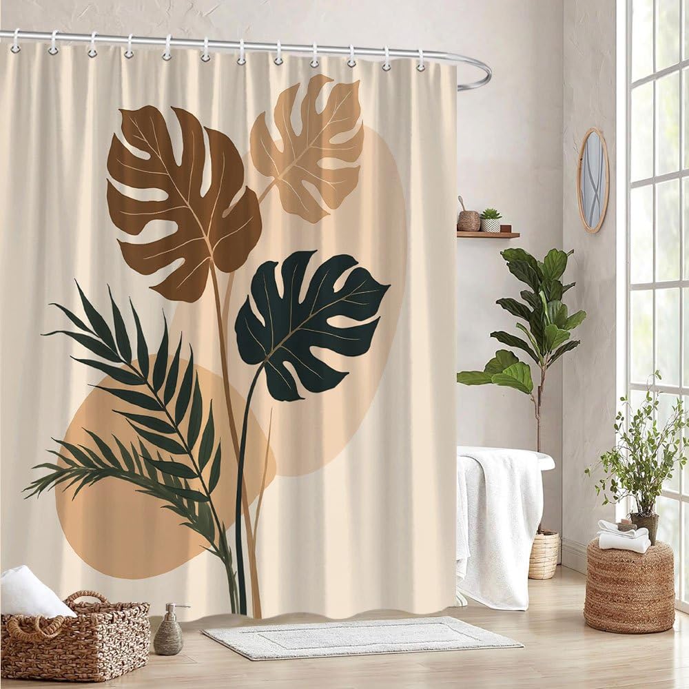 GLWDMB 1 Piece 180x180CM Minimalist Monstera Leaves Printed Shower Curtain With Hook, Polyester, for Windows And Walls, Bathtub, Bathroom, Machine Washable, All Season Universal