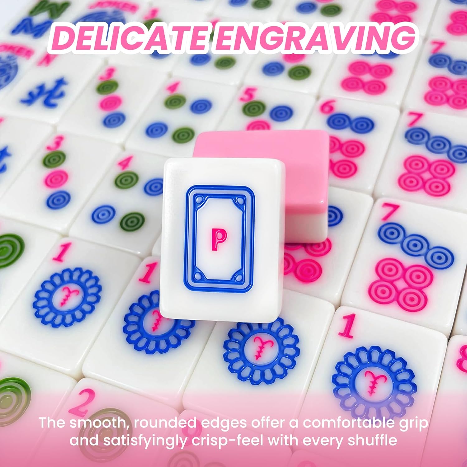 166pcs American Mahjong Tile Set with Pink Back Tiles for Family Night, 1.2-inch Mahjong Game Set with 3 Dice for Gathering, Party, Camping(Tiles Only)