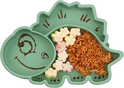 Amazon Qshare乳幼児用のベビープレートお食事用ミニマット 赤ちゃんランチョンベビープレート離乳食 食器 ピッタリ吸着 ひっくり返らない 幼児 子供 適用 Bpaフリー 滑り止め シリコン製ベビー食器 5ミニ 恐竜 抹茶の緑 恐竜 プレート ボウル ベビー