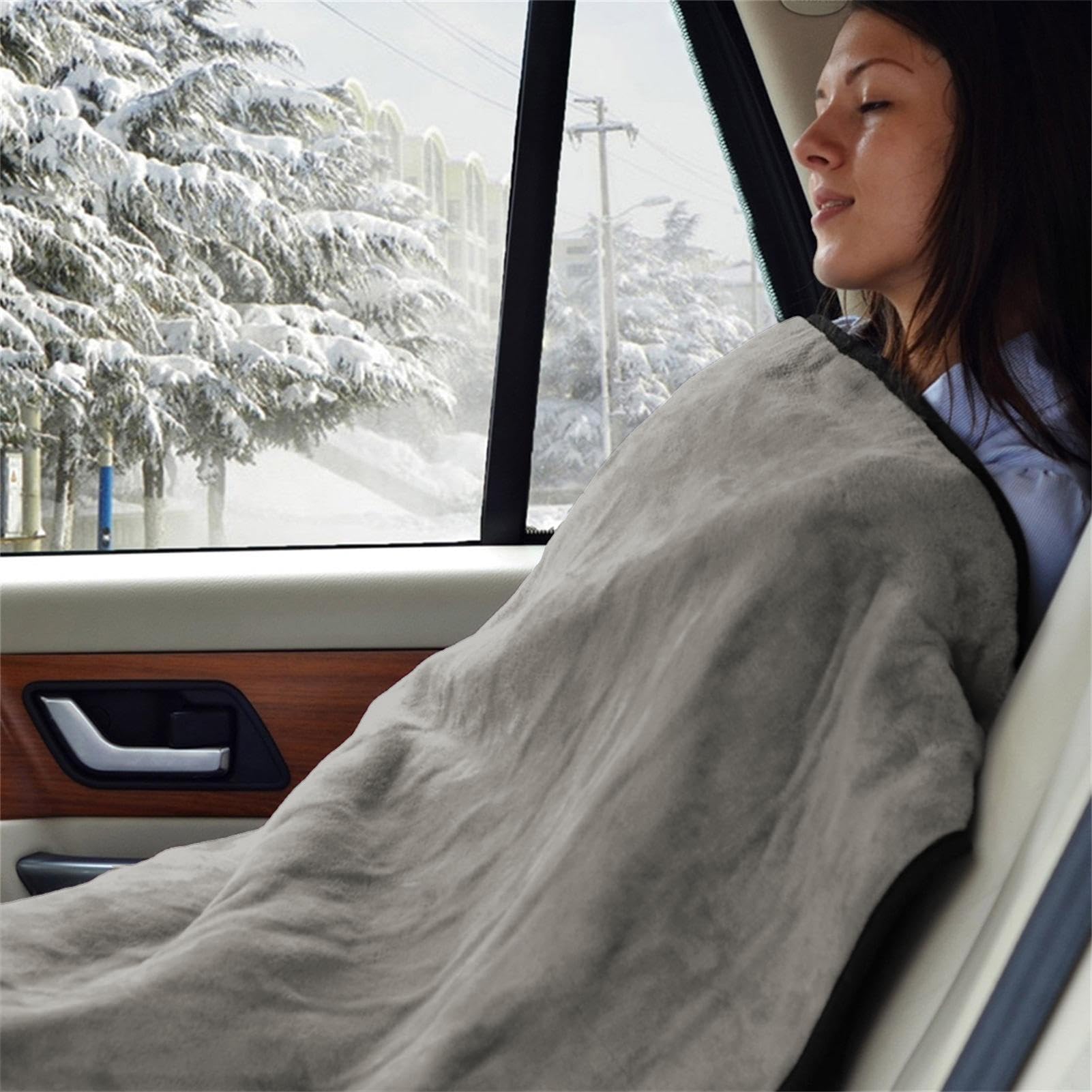Couverture de voiture chauffante 12 V – Couverture de voyage en polaire brossée douce pour voitures, camions, camping-cars | Quatre réglages de chaleur, portable, léger, confortable pour les voyages e