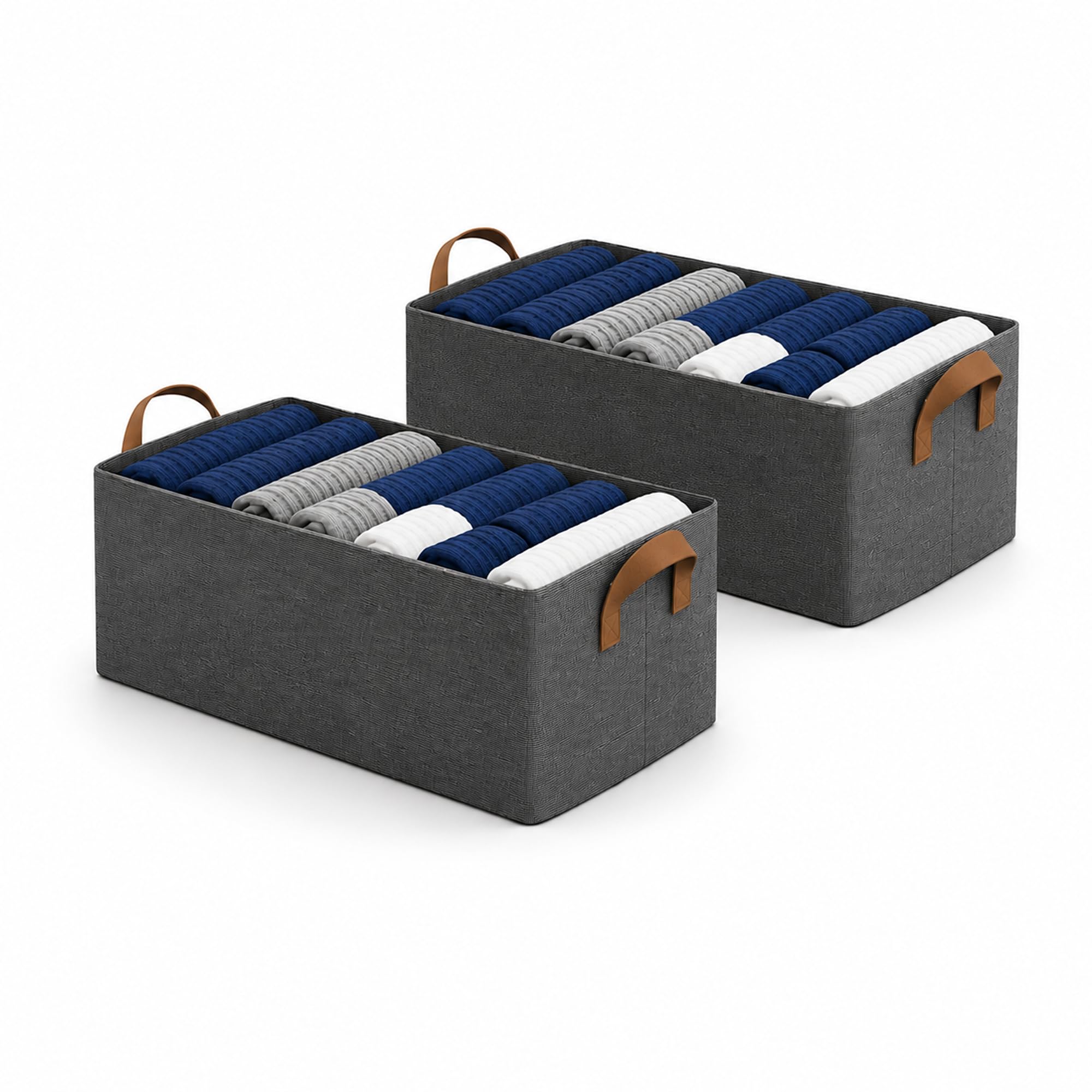 DALUCI 2 Pcs Wardrobe Organizer for Clothes – Foldable Fabric Storage Box with Metal Frame | Storage Basket for Almirah, Cupboard, Jeans & Sweaters (Grey)