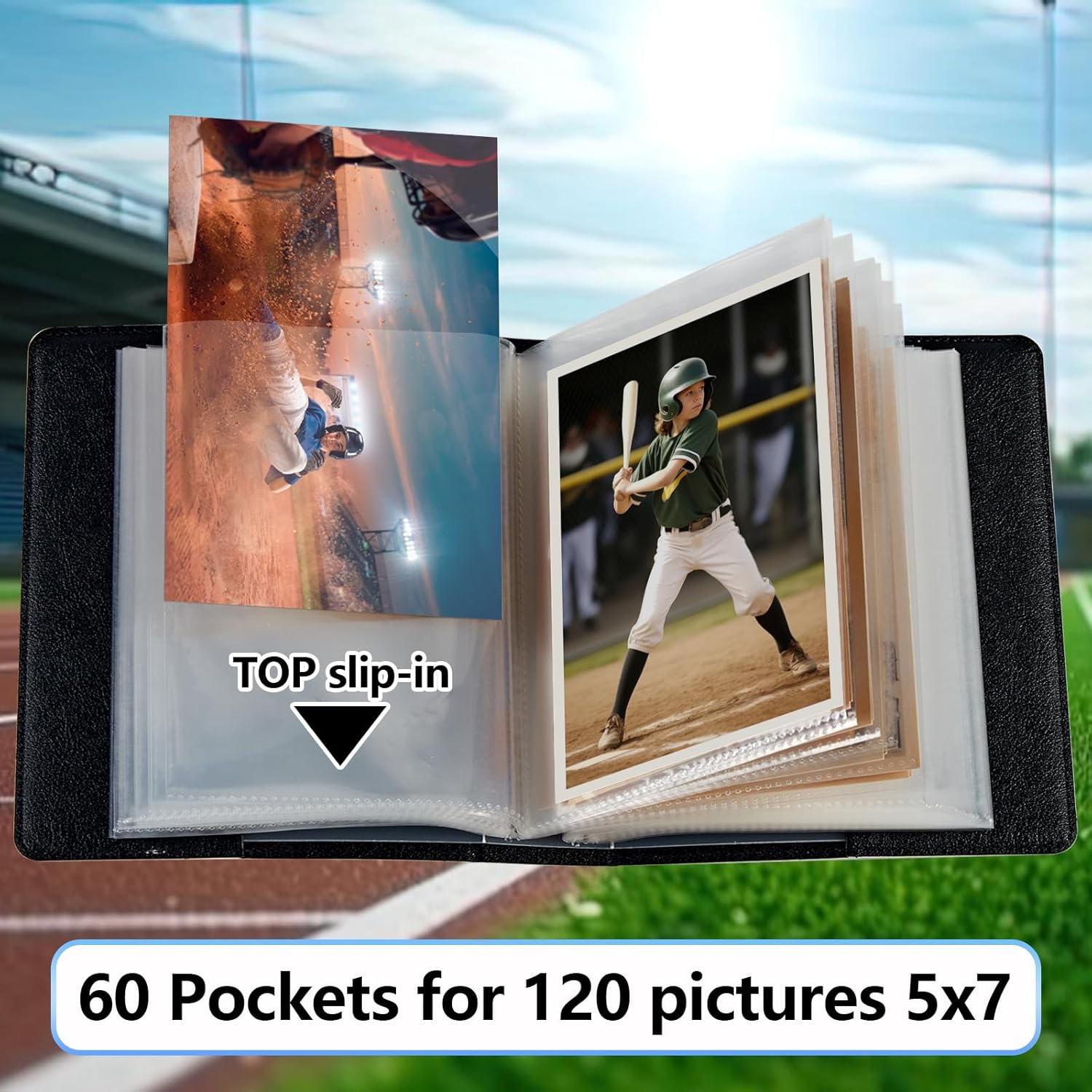 Photo Album 5x7" 120 Photos Pockets PU Leather Cover Photo Albums with Inner Transparent Pockets and Elastic Band Design for Family Anniversary Wedding Baby Pets,Elephant Sunflower