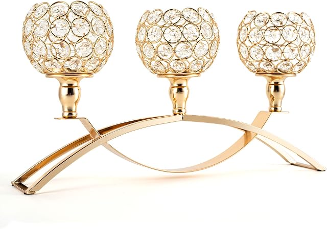 VINCIGANT Crystal Candle Holder Gold Halloween Decorations Table Centerpiece Christmas Ornaments for Living Room, Gift Box Package