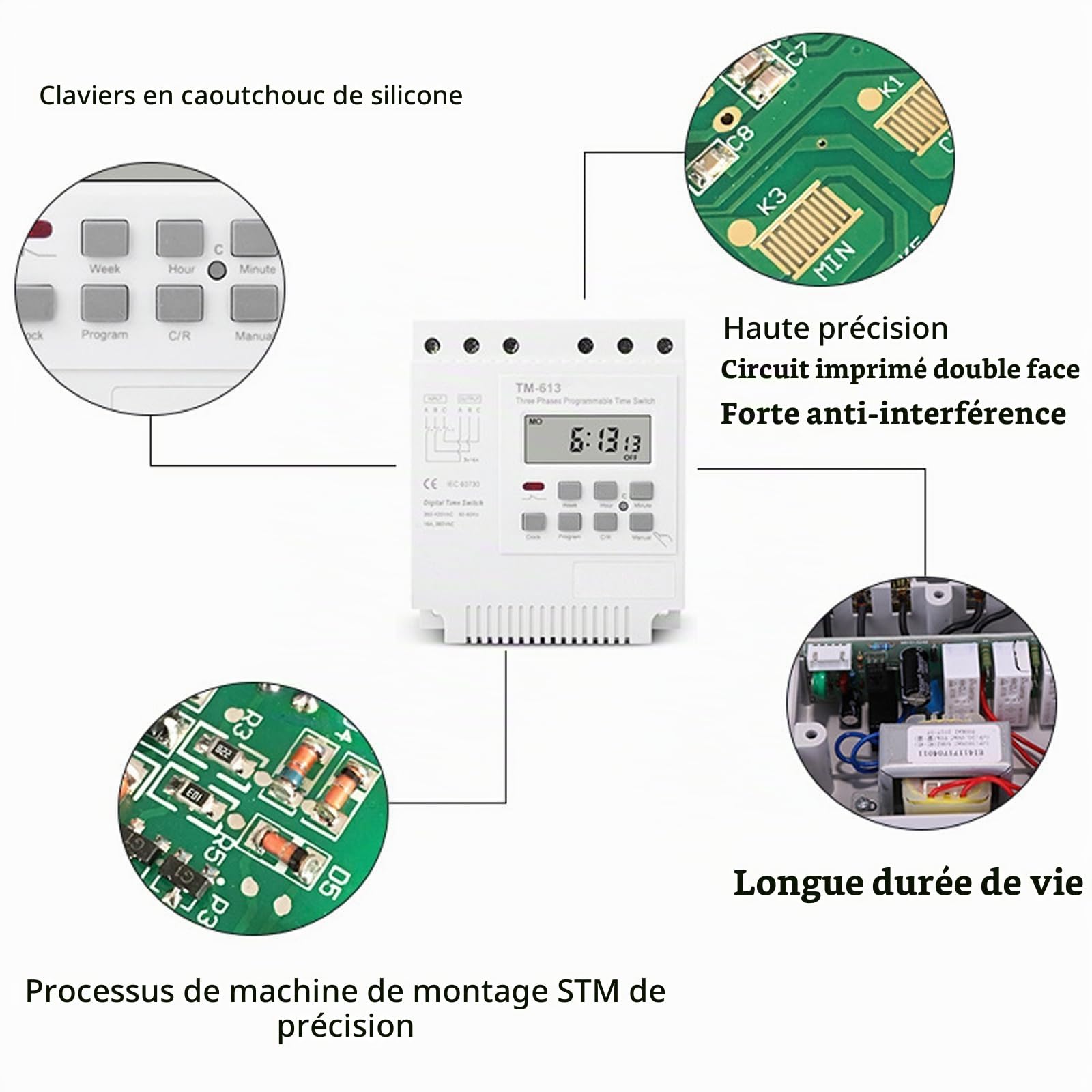 DEWIN Minuterie Programable, TM-163 Triphasé 380V Relais Temporisé Commutateur de Minuterie de Puissance de Contrôle Hebdomadaire Numérique Intelligent pour Moteur Triphasé 350V-420VAC