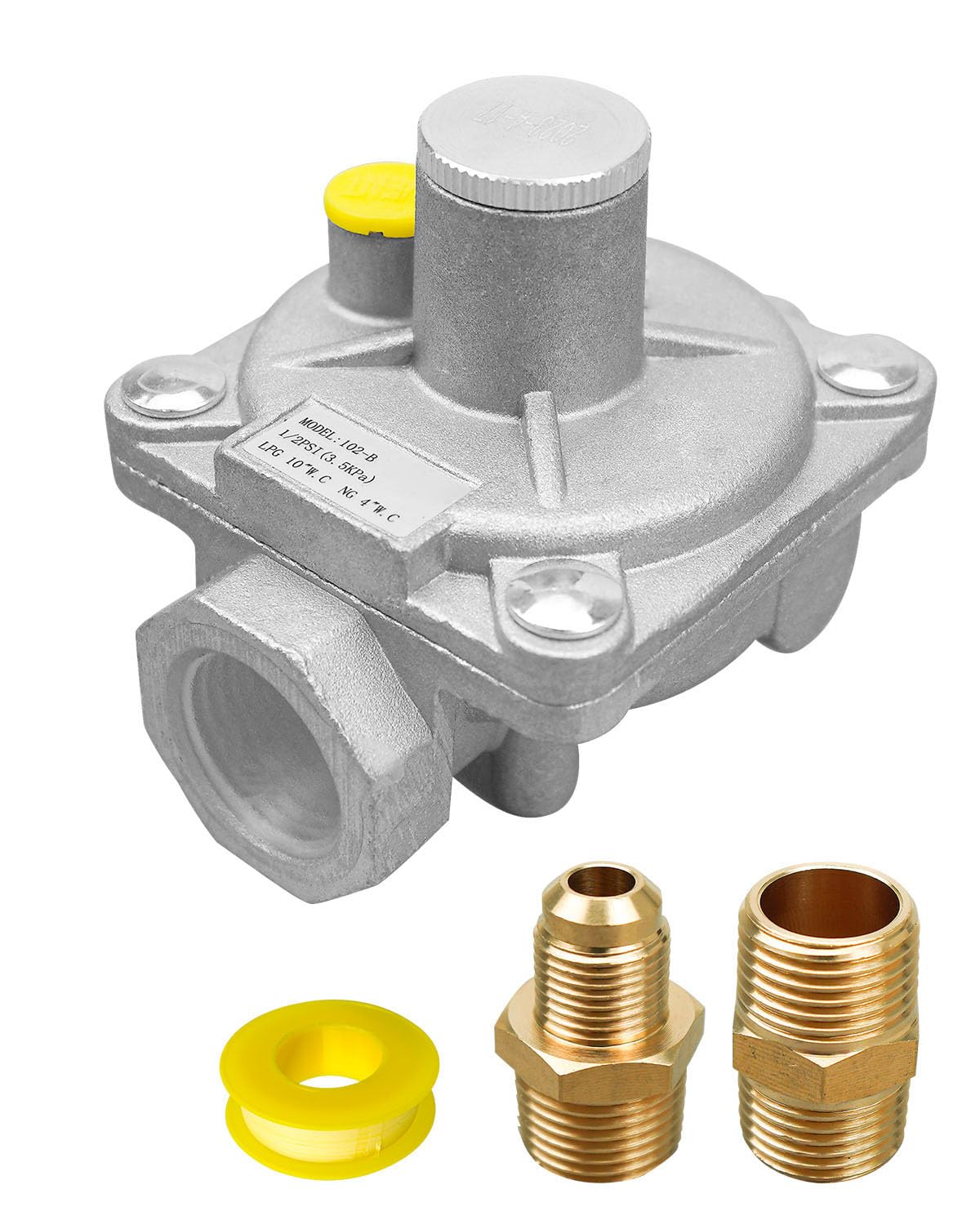 1/2" Natural Gas Pressure Regulator Fit for Natural Gas and Liquefied Gas, Brass Interchange Pressure Regulator for NG 4" WC Out and LPG 10" WC Out, 1