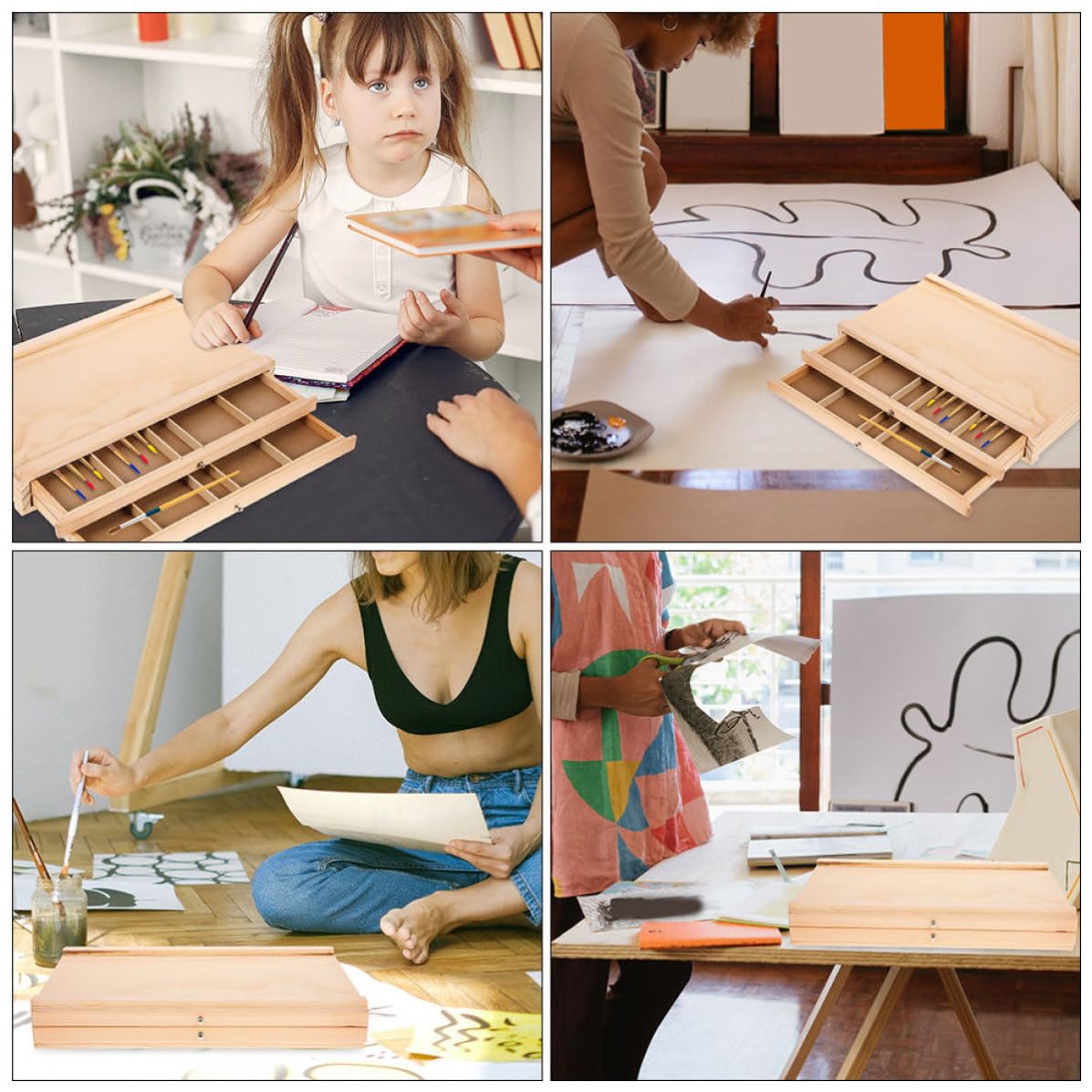 Holz Aufbewahrungsbox für Marker und Malutensilien Zweistöckige Künstler Holzbox zur Effizienten Organisation von Zeichen Malsachen Eleganter Holz Organizer für Atelier und