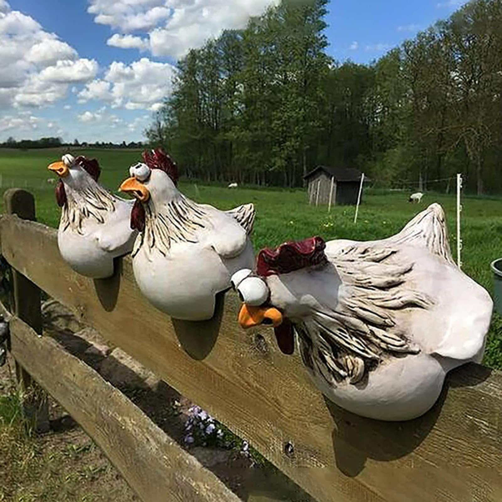 KWJTOY Resin Garden Decoration - Hen - Animal Figurine, Chickens, Statues (3 Pieces)