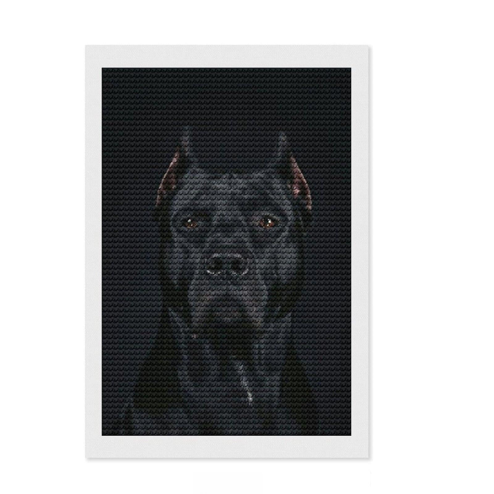Junmoney Black Dog Diamond Painting Canvas Set 8"x12", Pleasing Wall Art Project, Creative Leisure Activity, Bedroom Decor