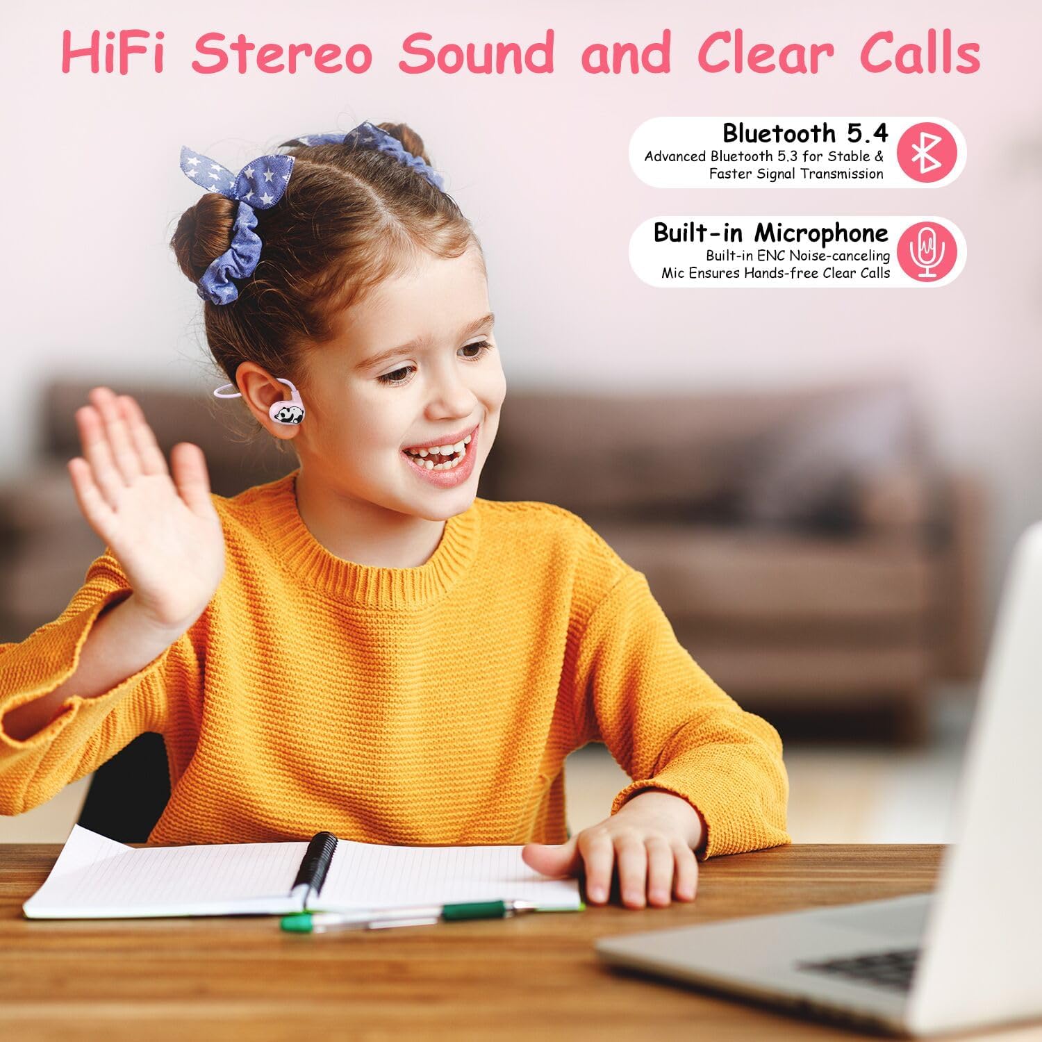 iDIGMALL Kids Headphones, Open Ear Headphones for Child Teens Girls, Bluetooth 5.4 Earphones w/Built-in Mic, 13g Ultra-Light Wireless Earpiece Comfort-Fit for Phone Tablet Sports Home School, 10 Hrs - Image 5