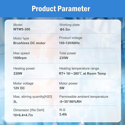 Miniatura 6 de Agitador magnético con placa caliente máxima de 716 716.0 F, agitador magnético con placa de agitación magnética de 5.5 pulgadas y mezclador de