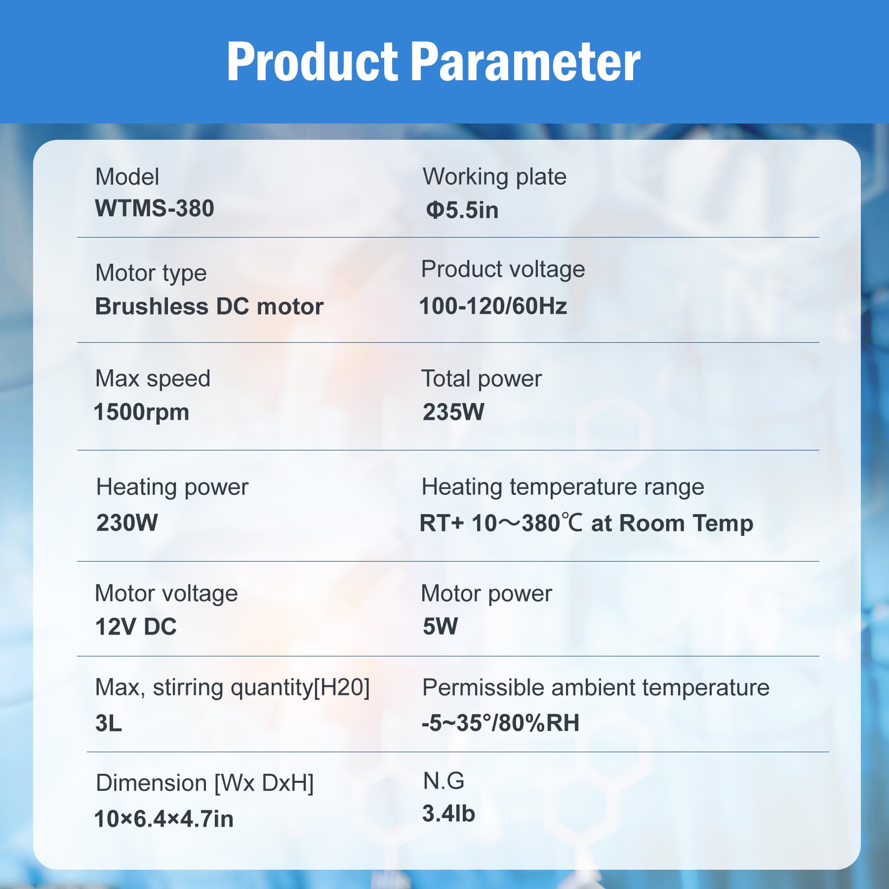 Agitador magnético mezclador máximo 380 ℃/380.0 °C 5.5 pulgadas, placa caliente de laboratorio, capacidad de agitación 3L