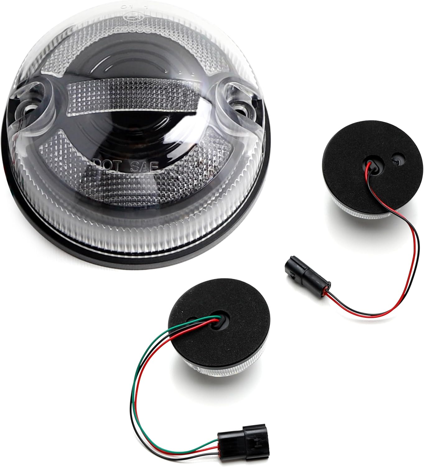 iJDMTOY 8pc Set OE-Size 73mm Diameter Clear Lens w/Black Interior Amber/White/Red Full LED Front/Rear Turn Signal, Driving/Tail Brake Light Upgrading Kit Compatible With 1983-16 Land Rover Defender