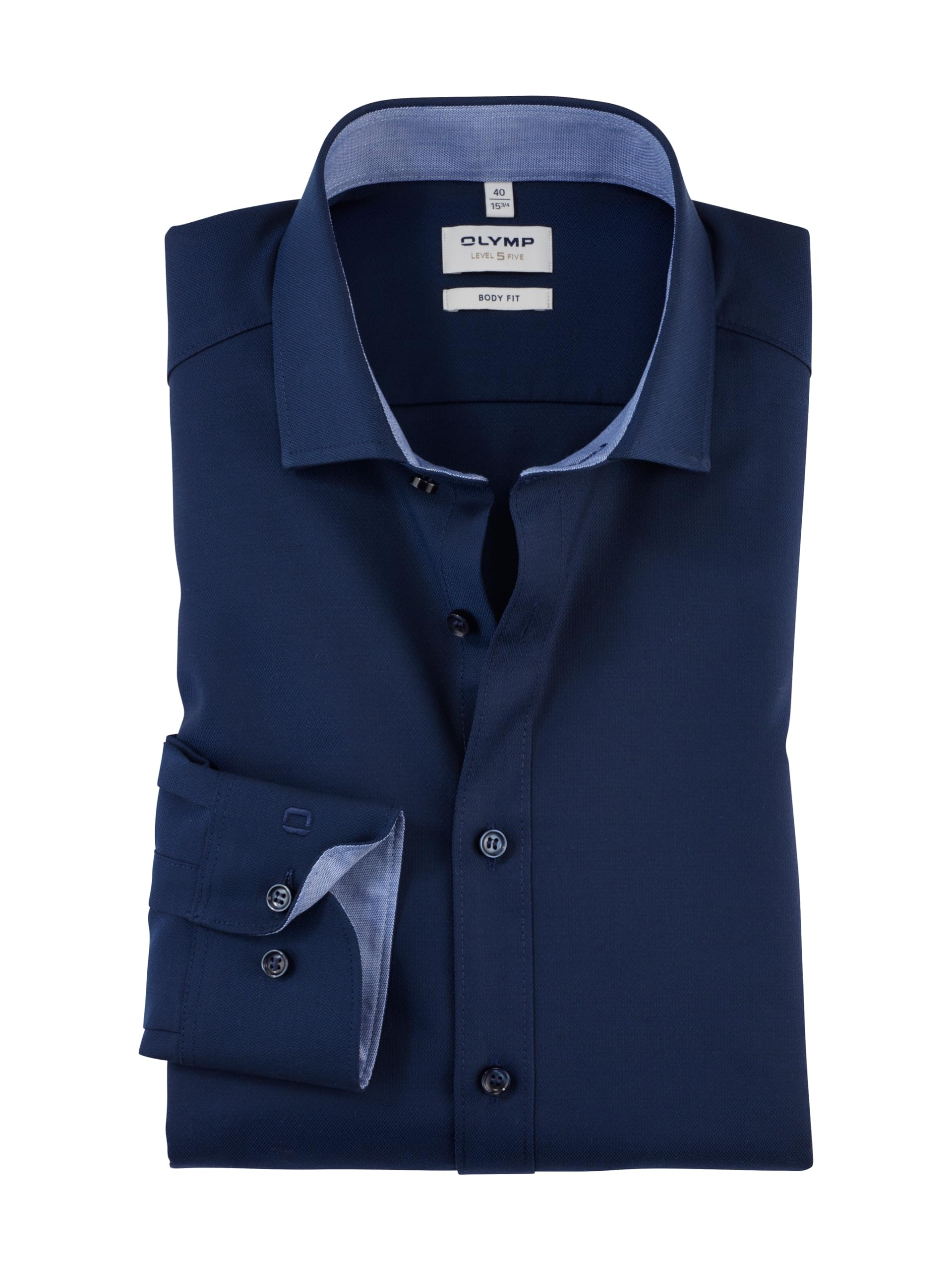 OLYMP Hemd Level 5 Five Body Fit, Gemustert, Langarm 64cm, Comfort Stretch, Royal Kent Kragen
