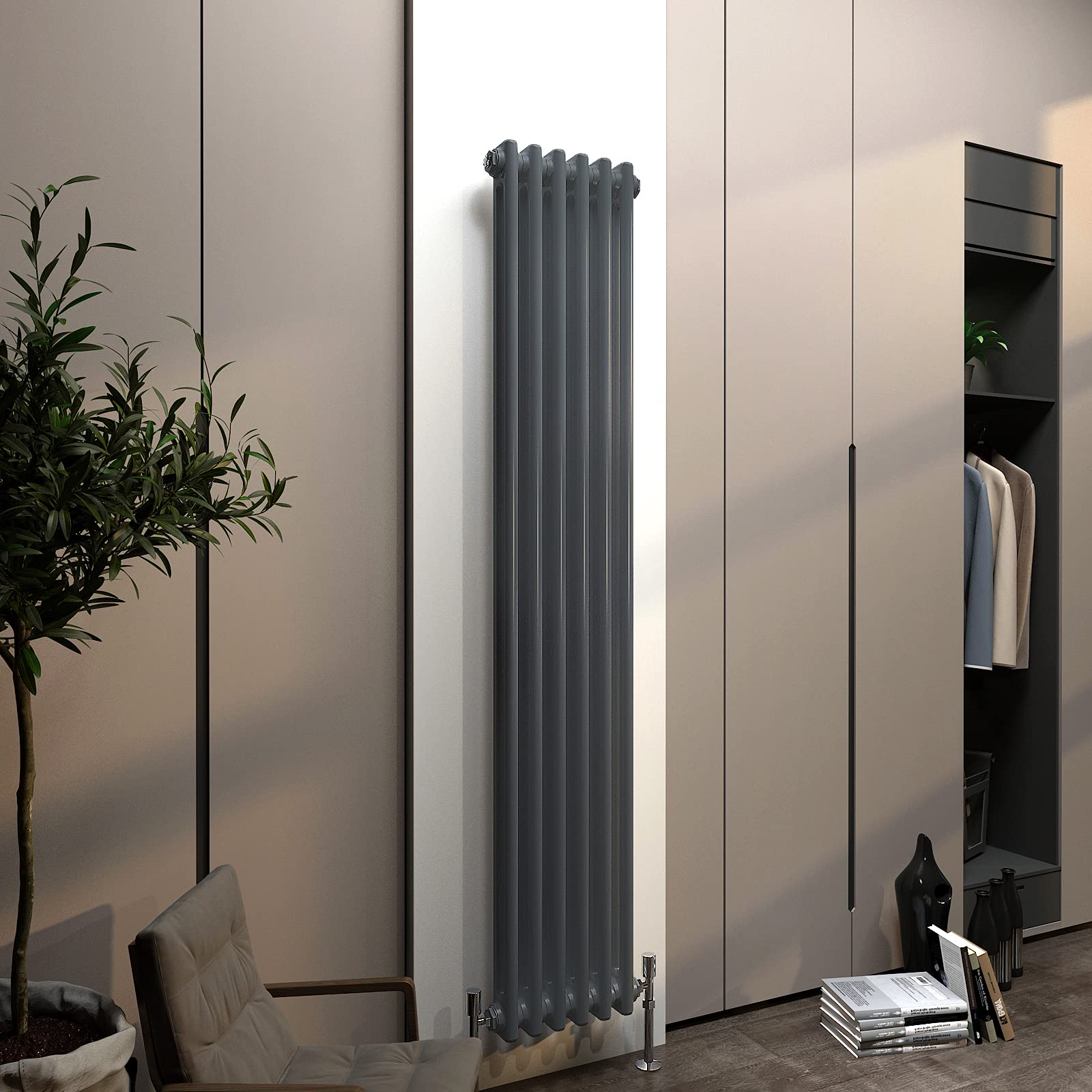 Acezanble∣2 Column Radiator, Vertical 1500mm Anthracite Tall Traditional Cast Iron Style Radiators Windows Hallyway