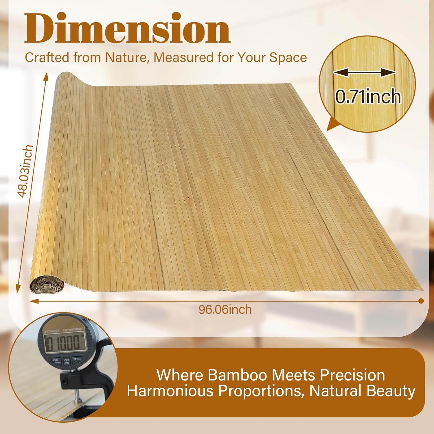 Natural Bamboo Wall Panel for Interior Wall Decor, Pole Wrap Wainscoting Wall Cladding Panel for Kitchen Island, Bedroom, Living Room, Office, Light-Carbonized (48" * 96")