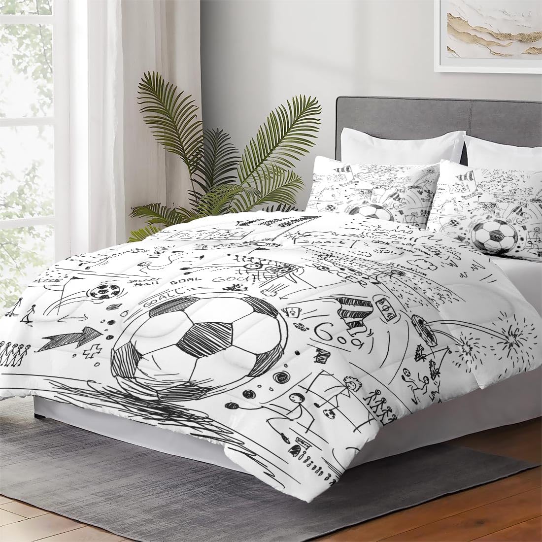 Twin Size Comforter Set with Pillowcase, Game Painting Ball Cup Soccer Soft 2 Pcs Bedding for Kids and Adults Bedroom Bed Decor - Image 4