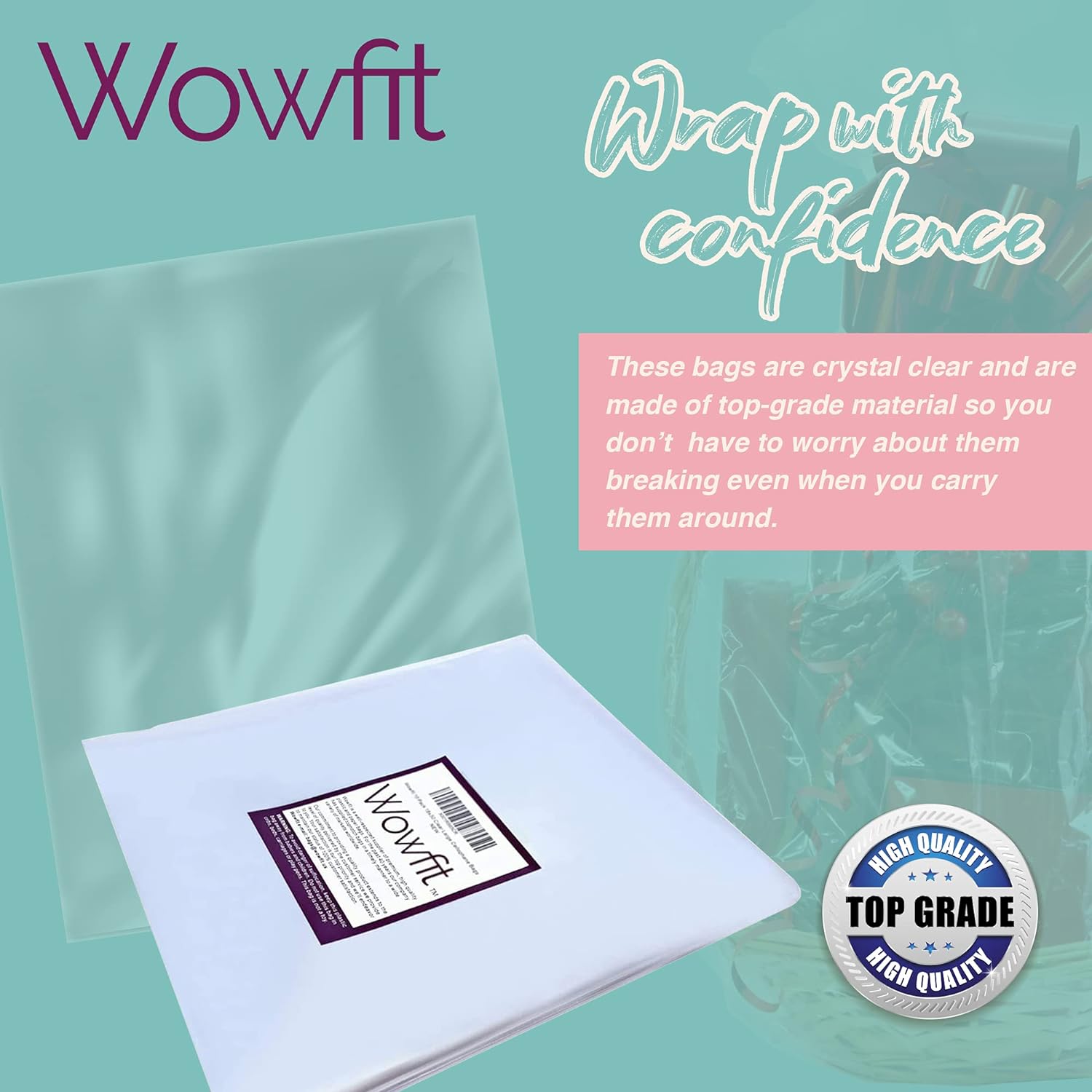 Wowfit Cello Bags,10 CT 16x24 inches Clear Cellophane Bags Perfect for Gift, Presents, Wine Bottles, Bridal/Baby Showers and More (1.2 Mil, Flat, No Gusset, 16x24 inches, NOT Include Ribbon) : Health & Household