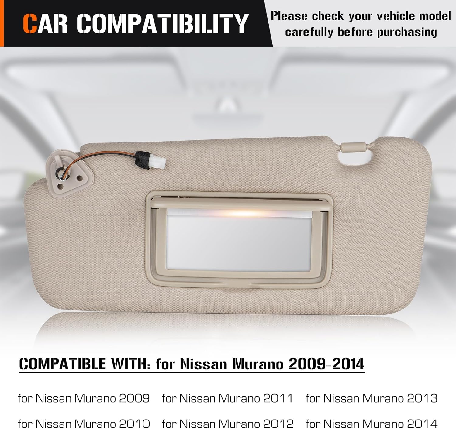 Sun Visor for Nissan Murano 2009-2014 with Light, Left Driver Side Beige SunVisor Replacement 96401-1AA1B, Stretchable Design